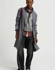 Nessa Stripe Small Bandana, Grey & Garnet