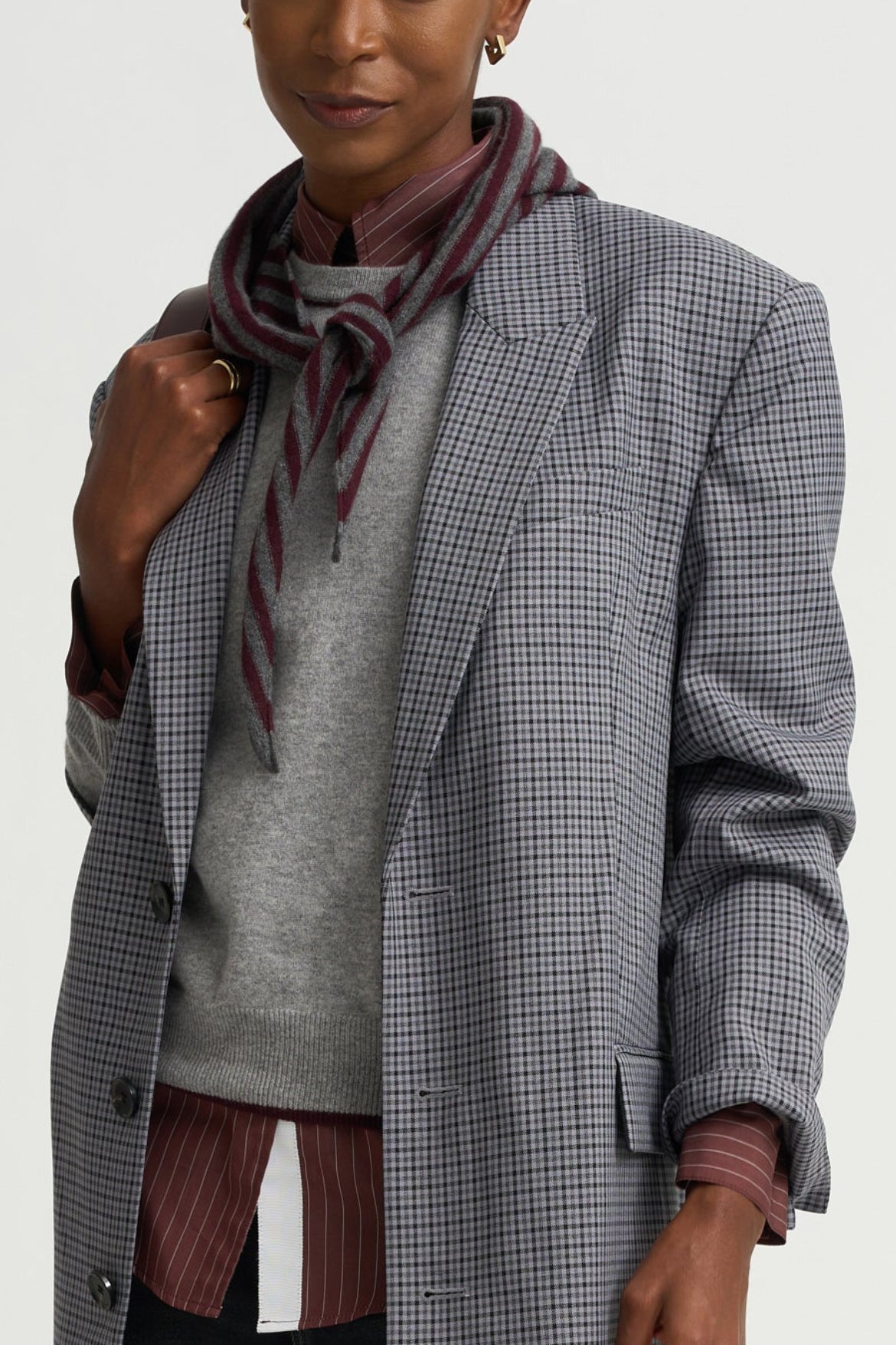 Nessa Stripe Small Bandana, Grey &amp; Garnet
