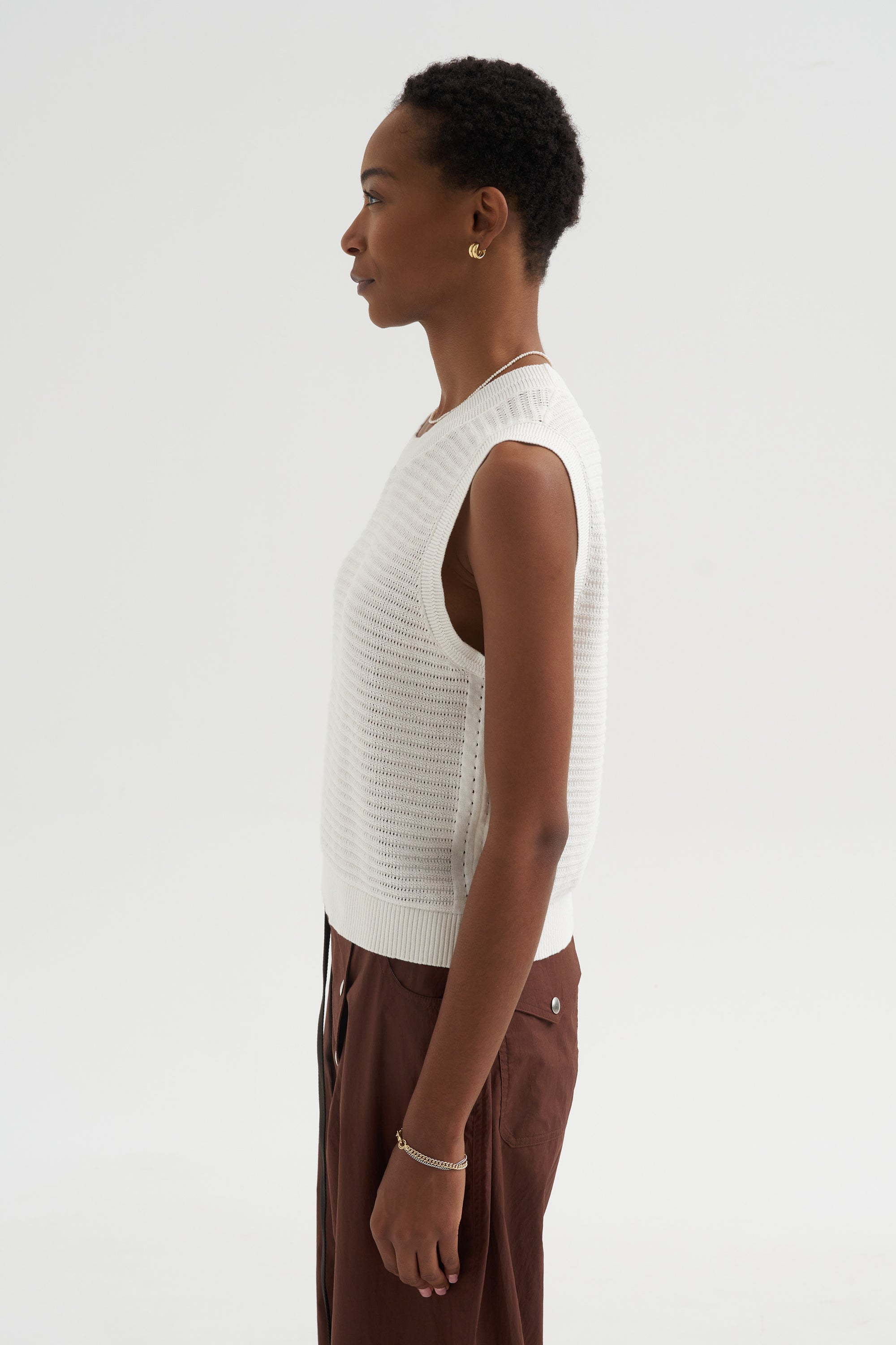 Andrea - Pointelle Top, White