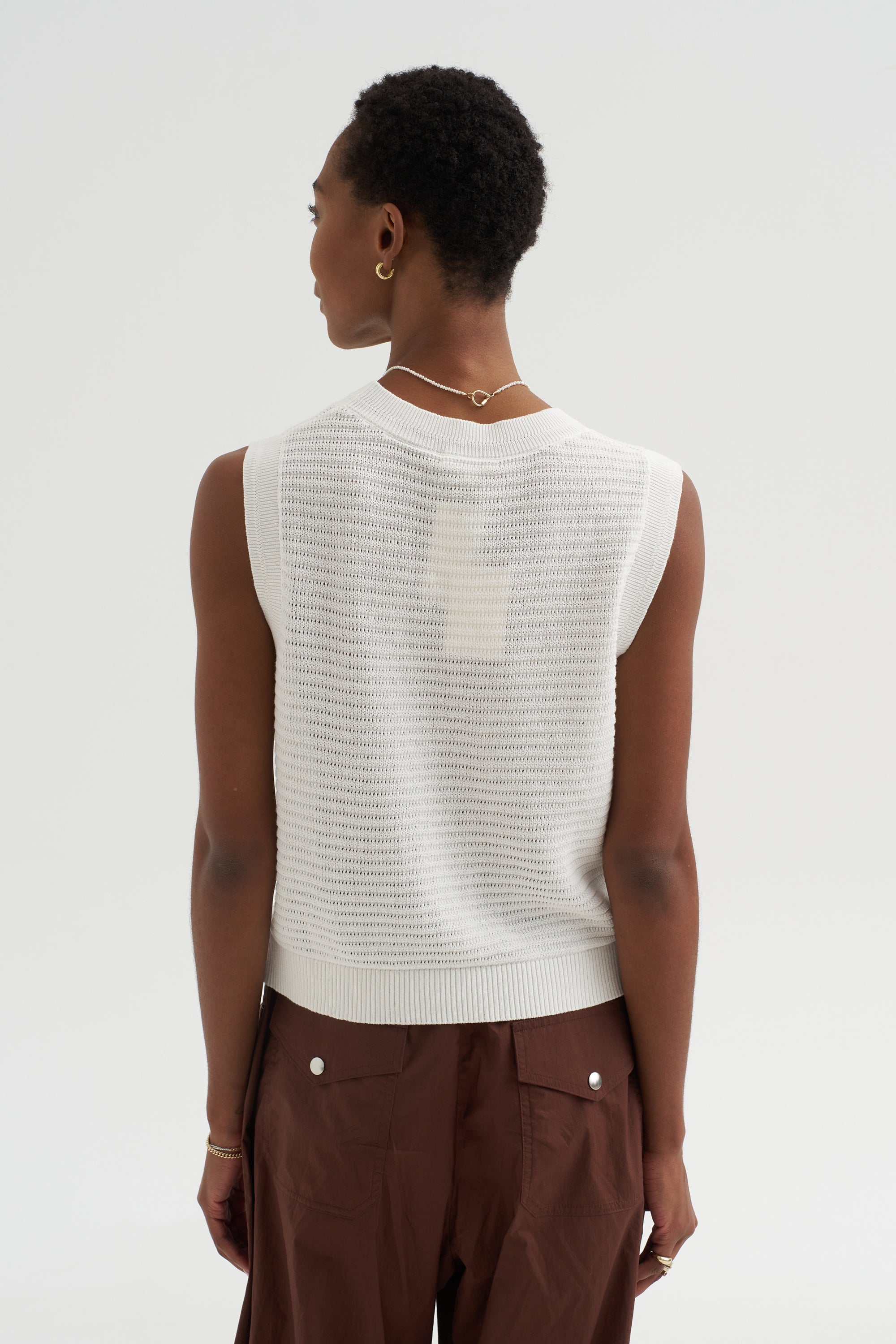 Andrea - Pointelle Top, White