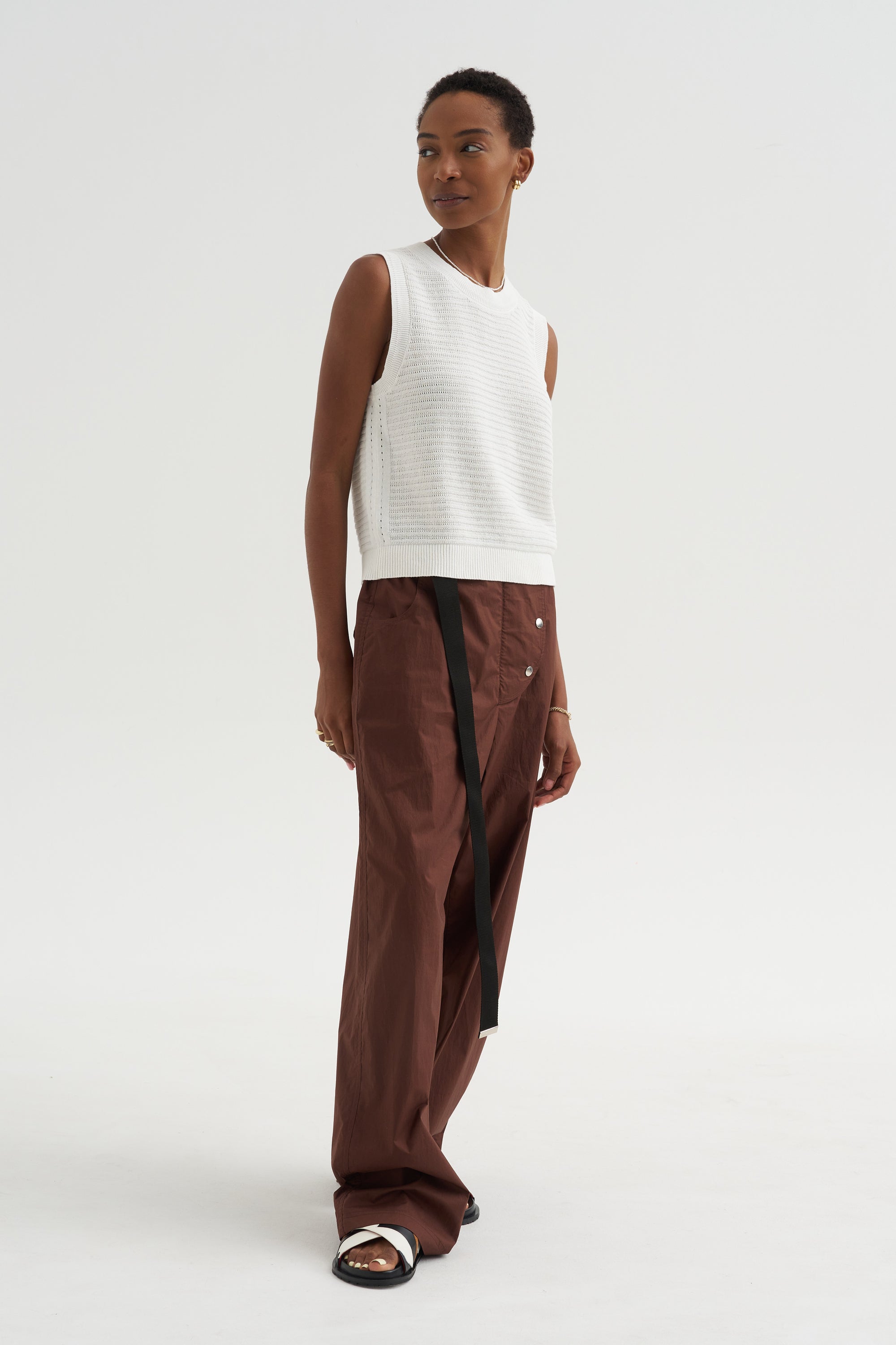 Andrea - Pointelle Top, White