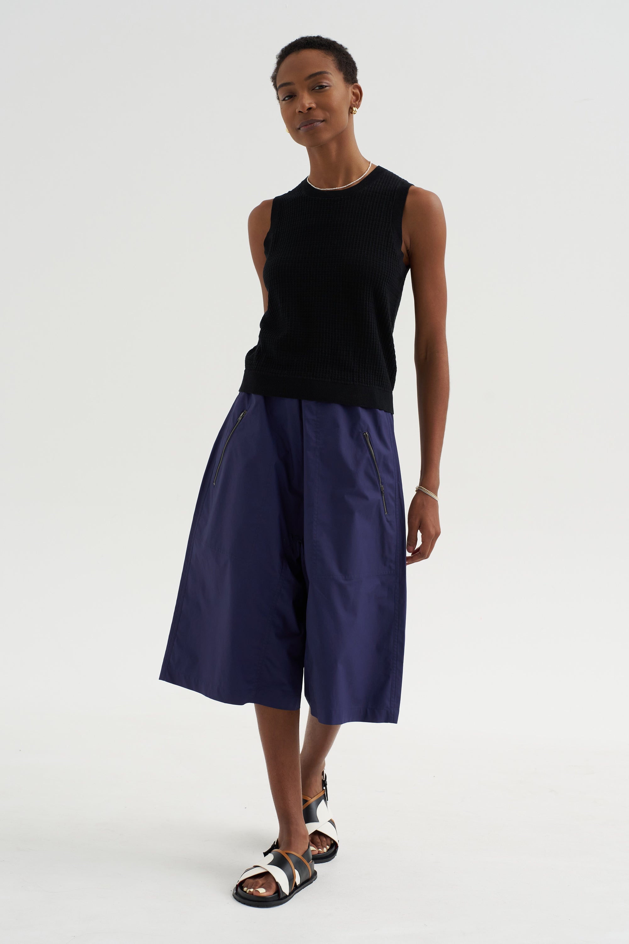 Issa -  Waffle Pointelle Cotton Top, Black