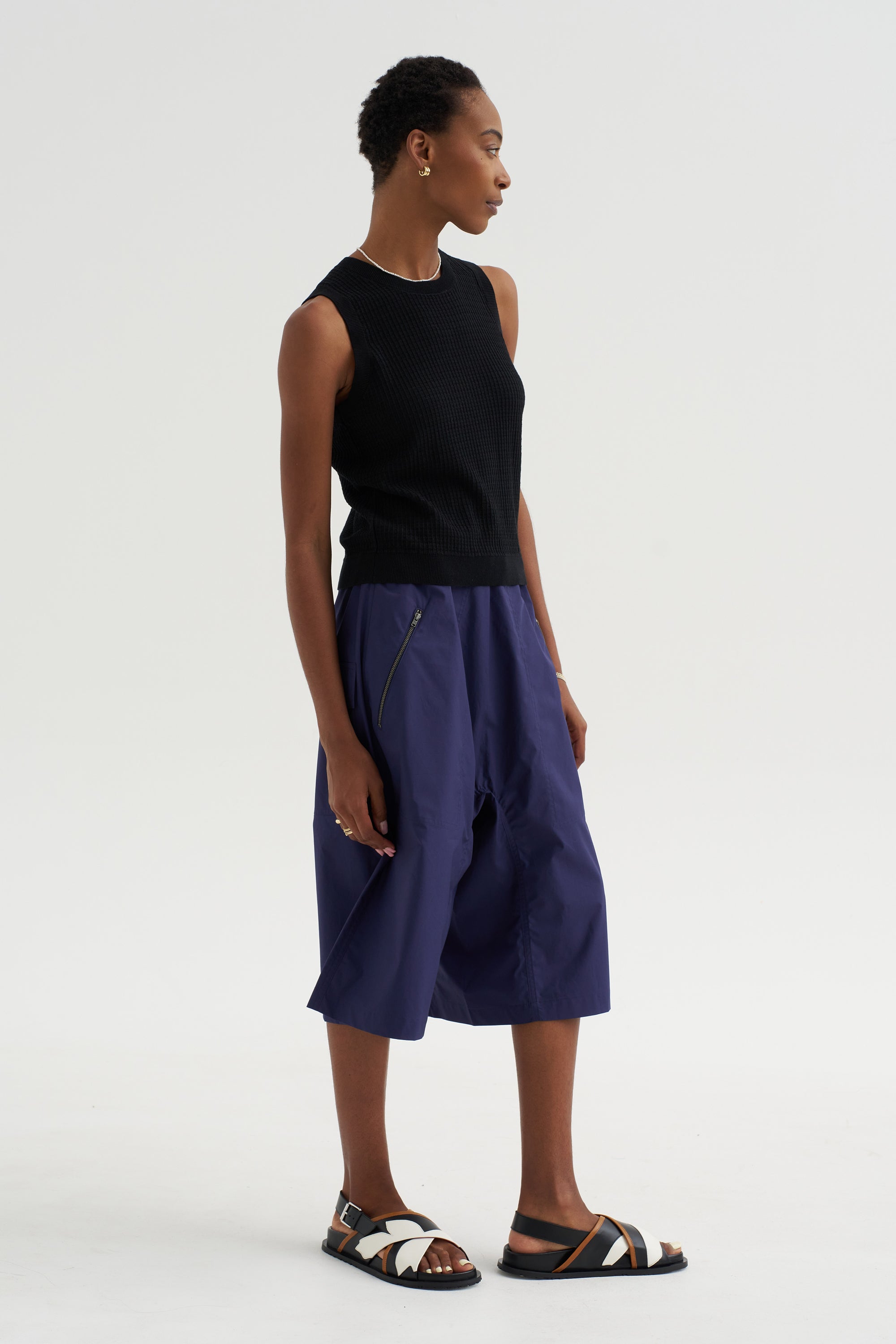 Issa -  Waffle Pointelle Cotton Top, Black