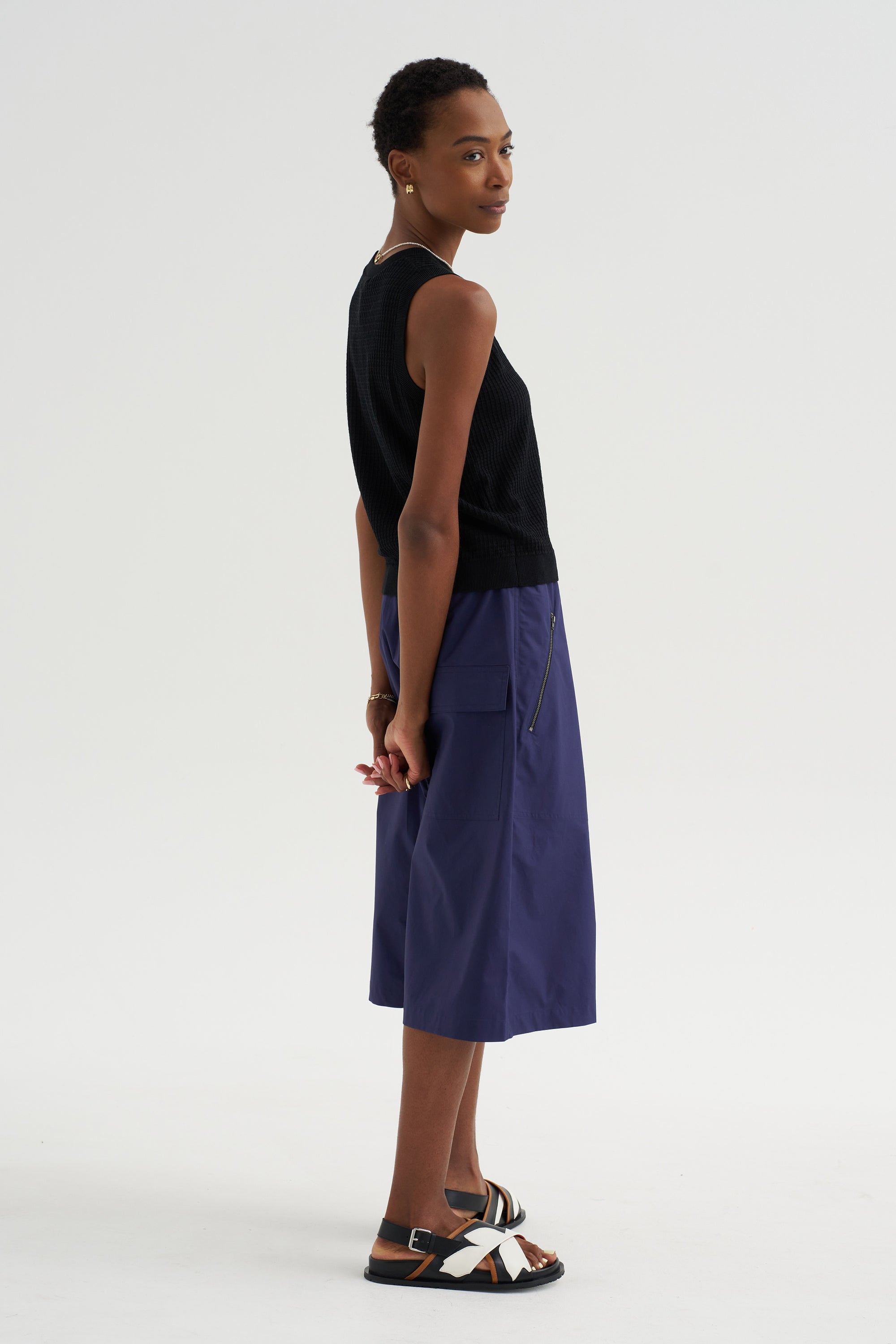 Issa -  Waffle Pointelle Cotton Top, Black