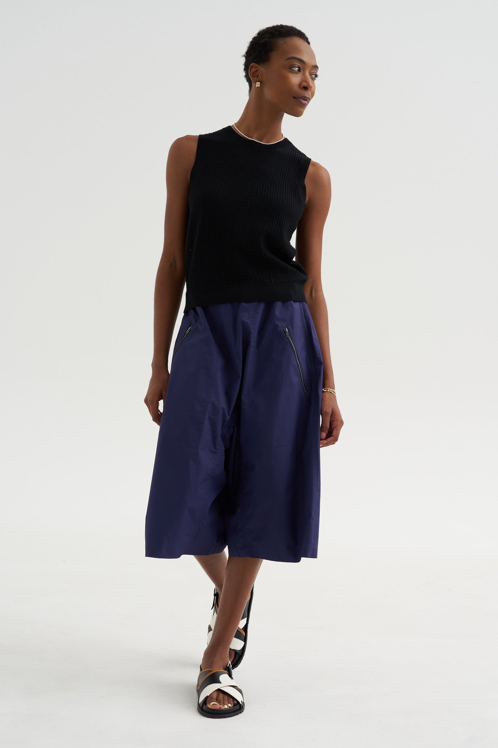 Issa -  Waffle Pointelle Cotton Top, Black