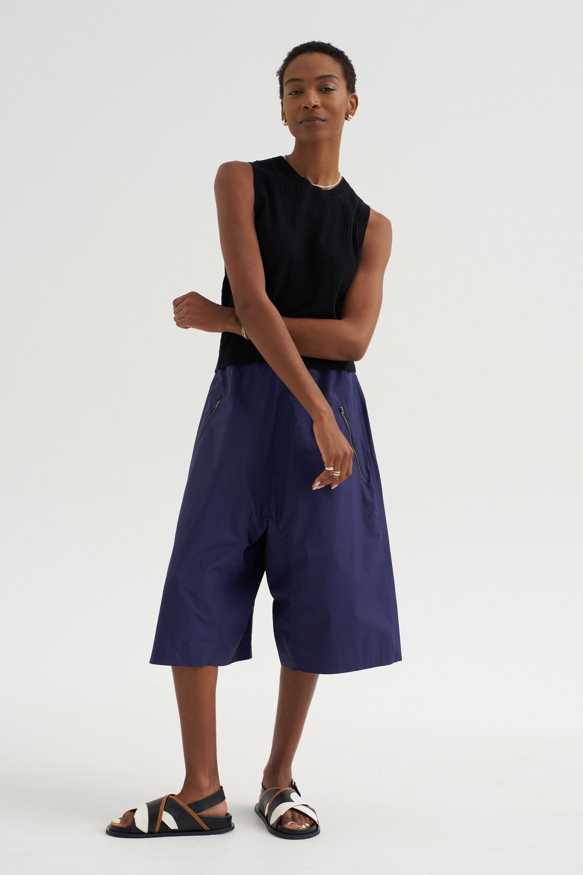 Issa -  Waffle Pointelle Cotton Top, Black