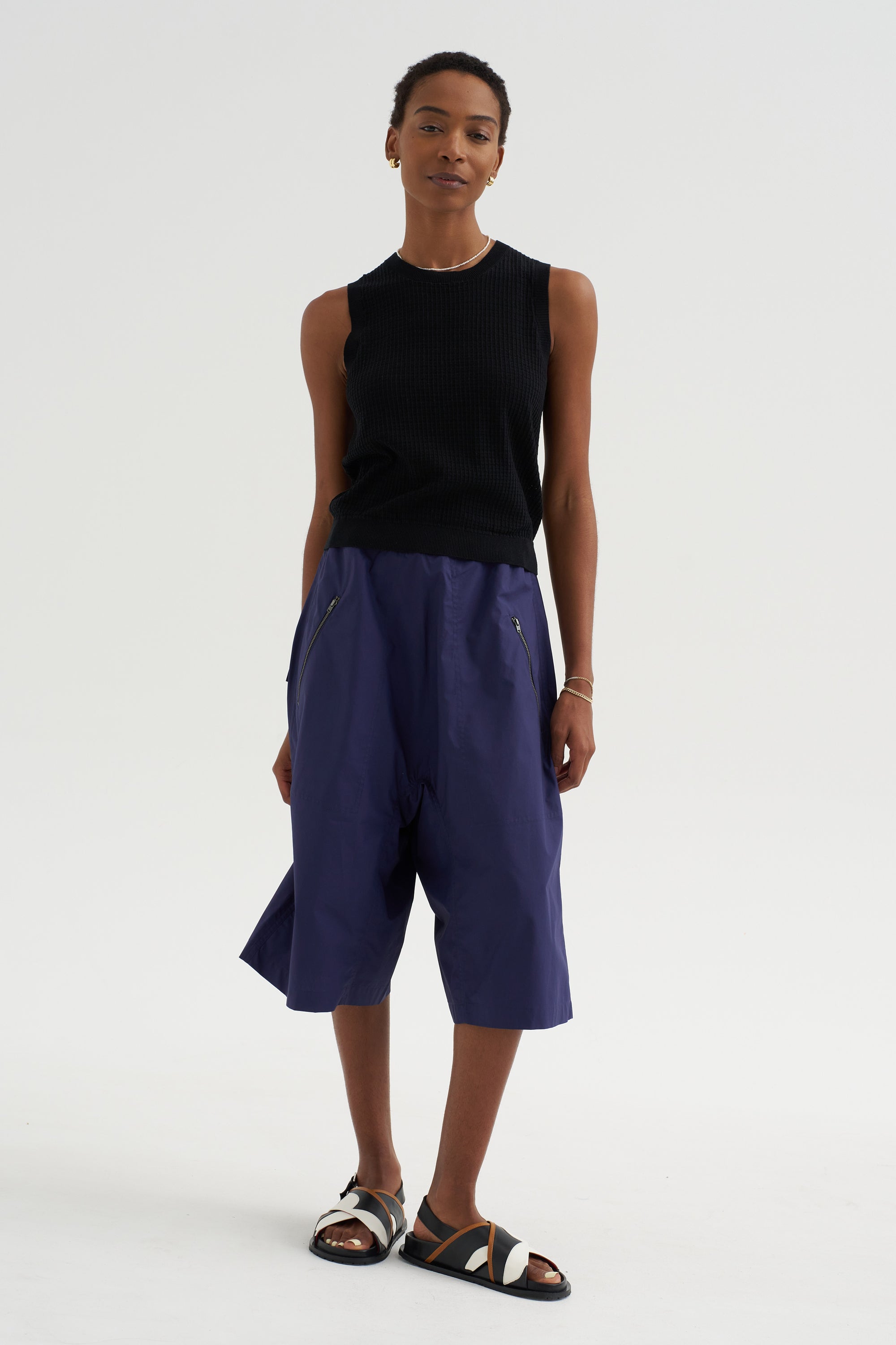 Issa -  Waffle Pointelle Cotton Top, Black