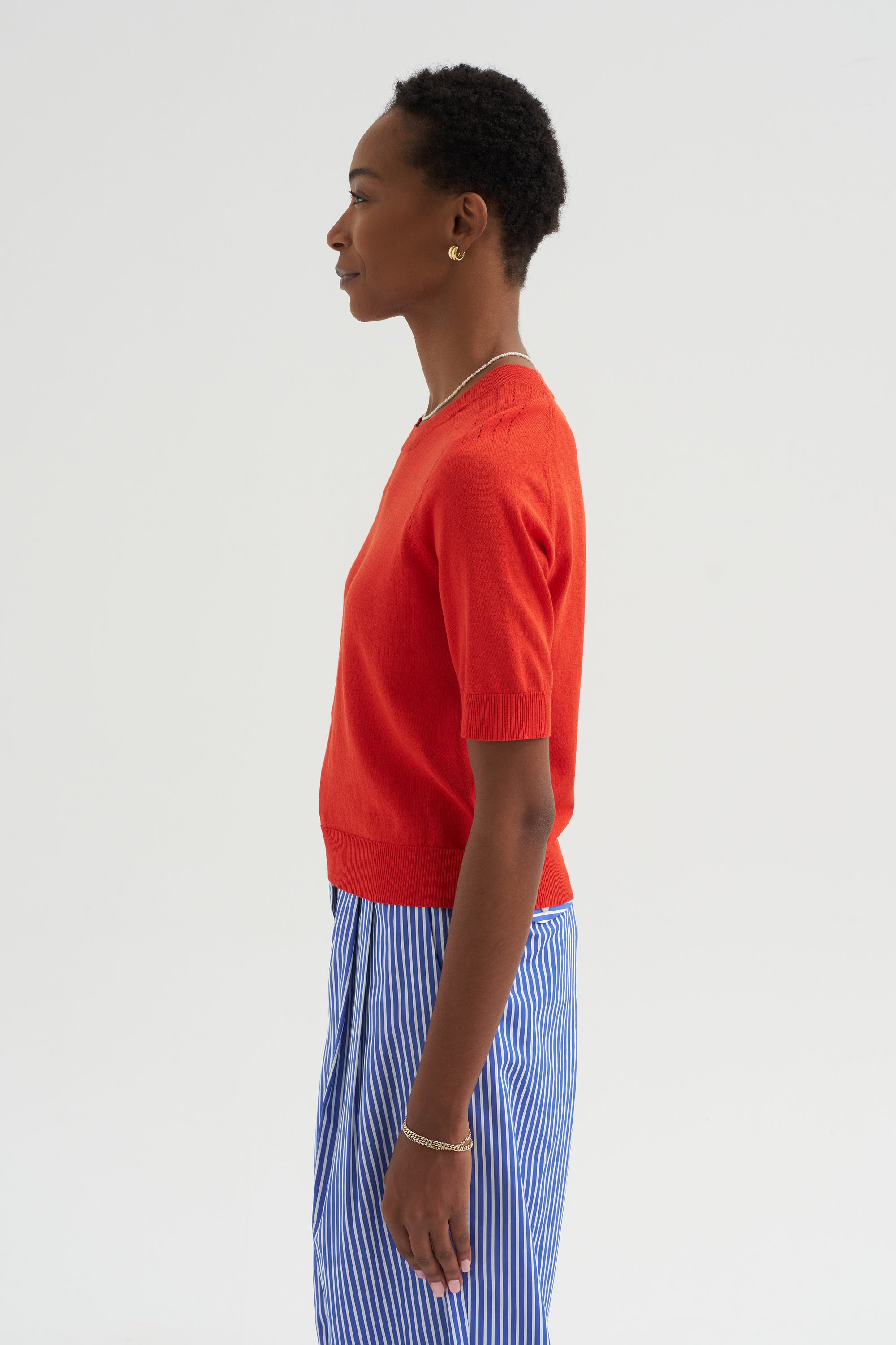 Greta - Fine Cotton Stretch Top, Poppy