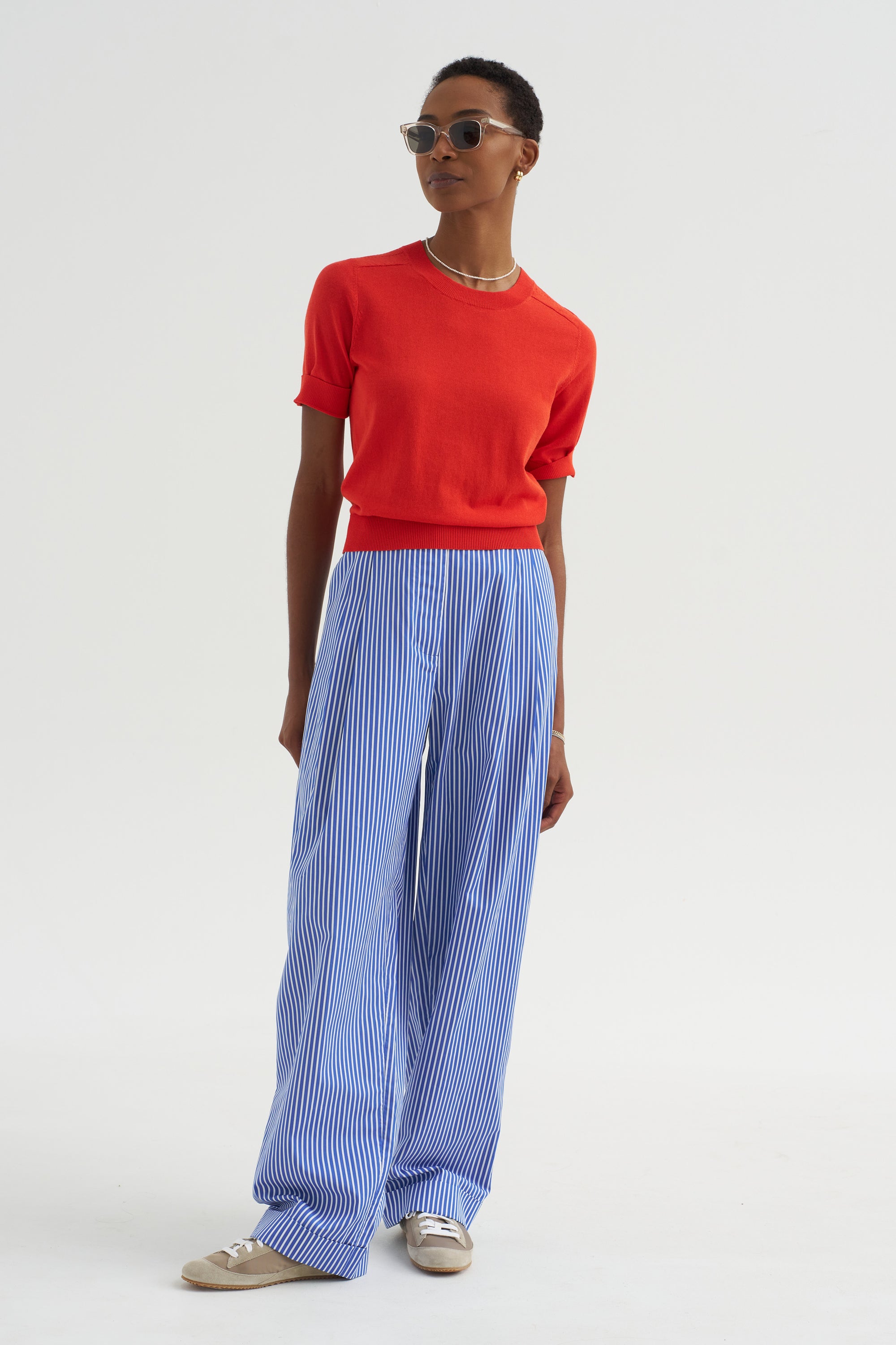 Greta - Fine Cotton Stretch Top, Poppy