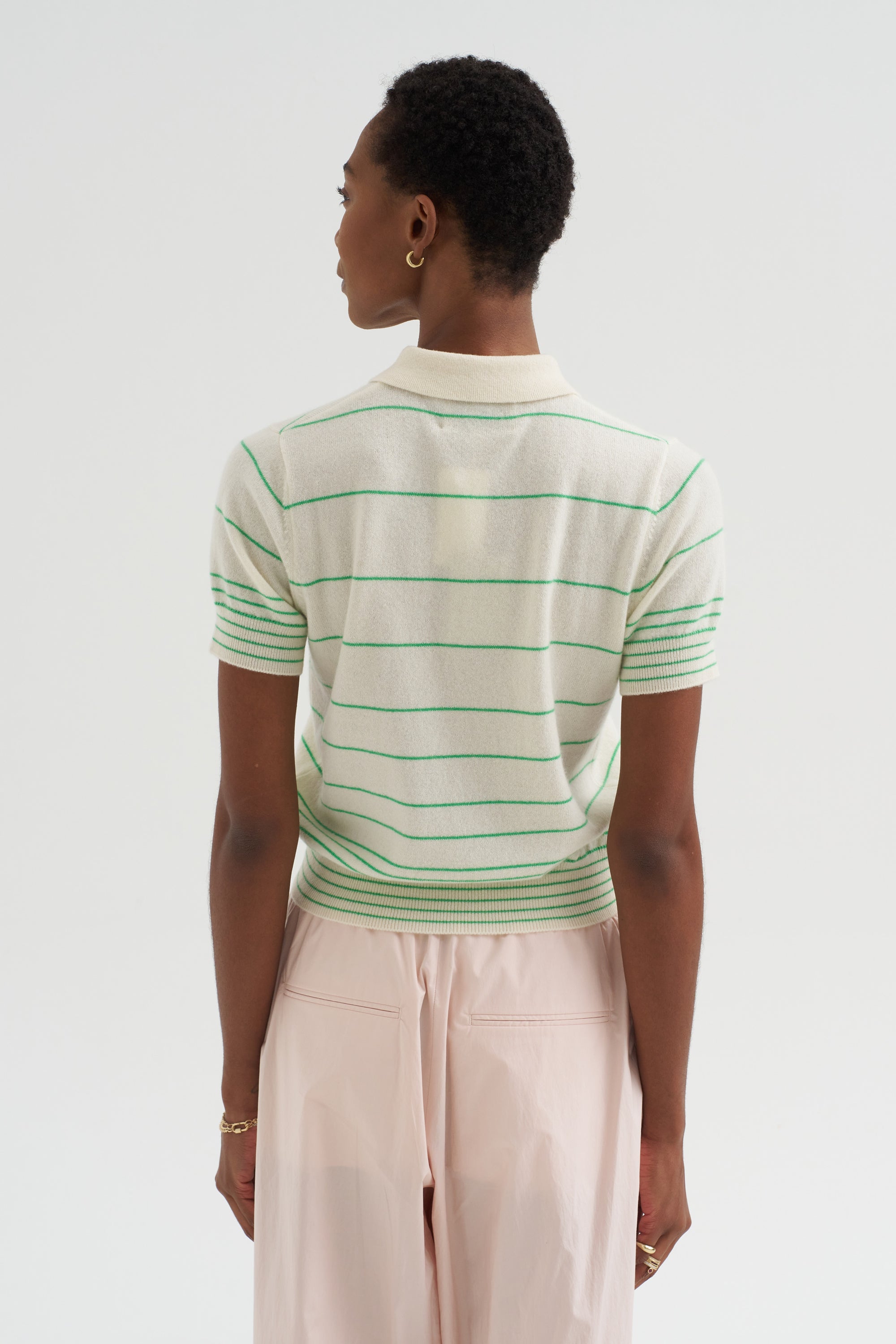 Drew - Stripe Cashmere Polo, Ivory &amp; Verdant