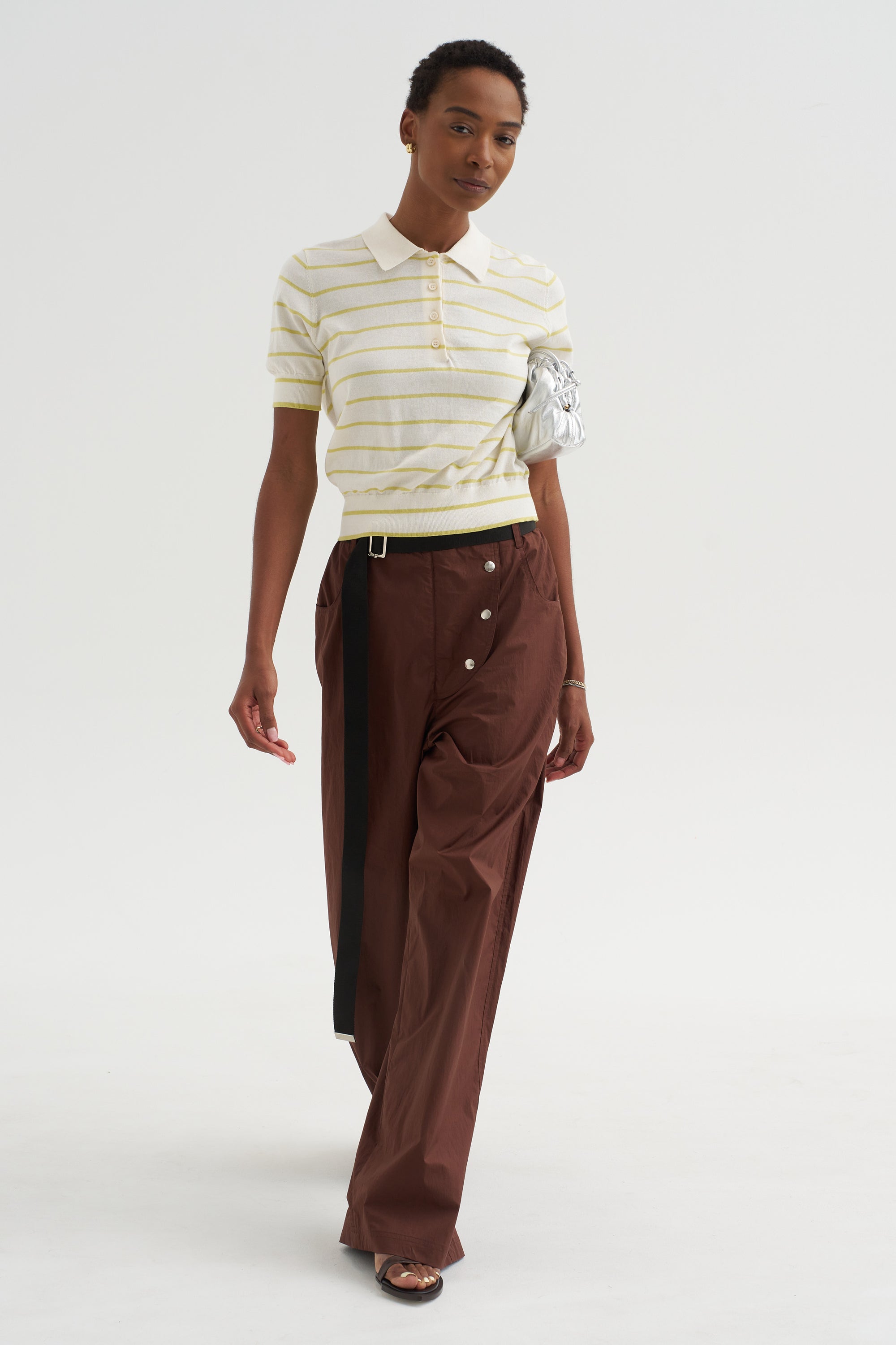 Cameron - Stripe Polo Top, Off White &amp; Citron