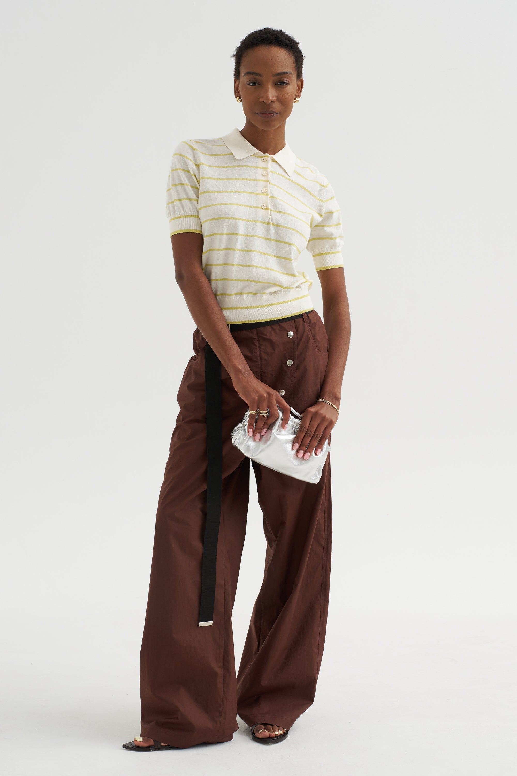 Cameron - Stripe Polo Top, Off White &amp; Citron