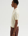 Cameron - Stripe Polo Top, Off White & Citron
