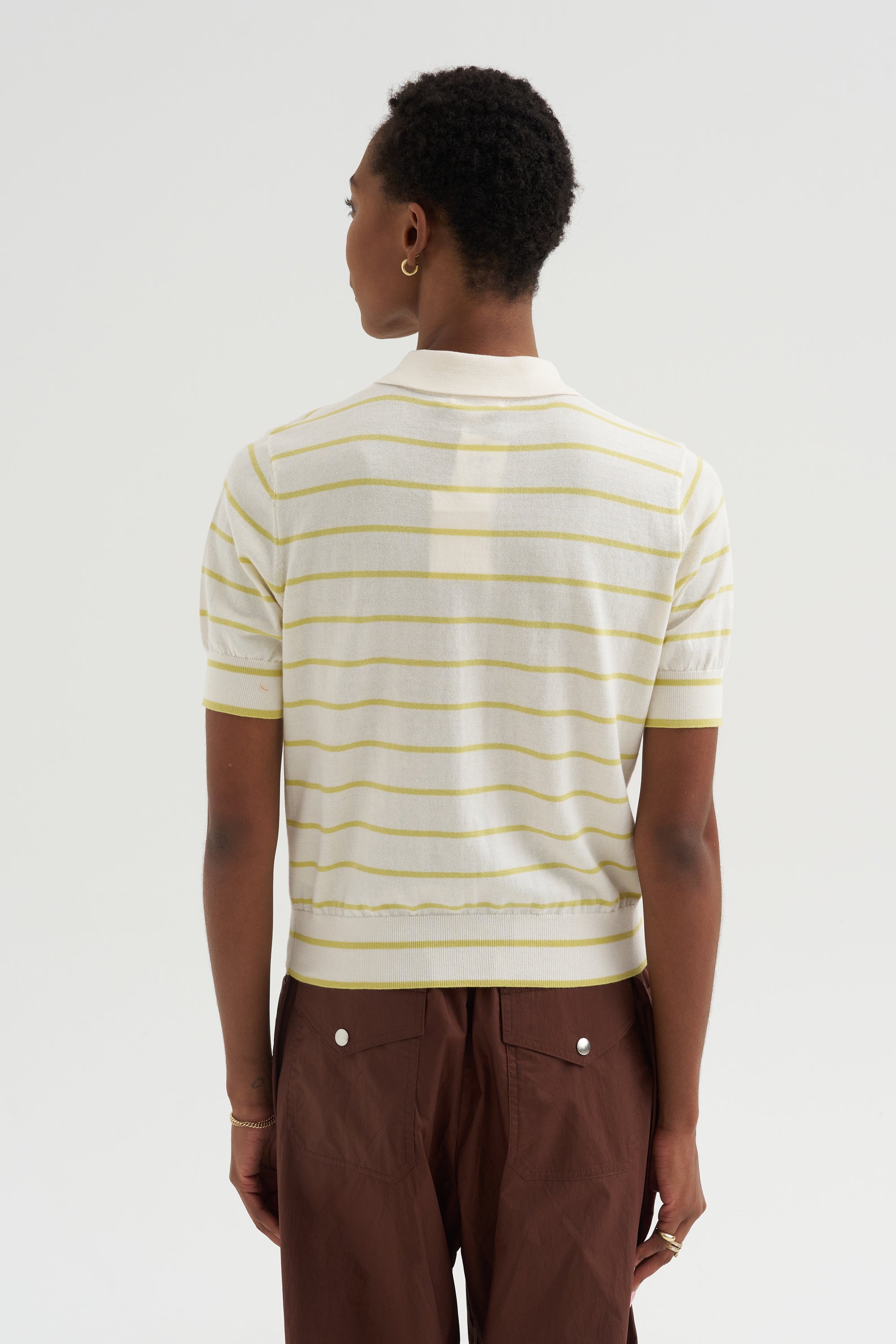 Cameron - Stripe Polo Top, Off White &amp; Citron