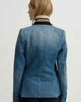 Ribbed Collar Denim Blazer, Blue