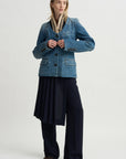 Ribbed Collar Denim Blazer, Blue