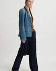 Ribbed Collar Denim Blazer, Blue