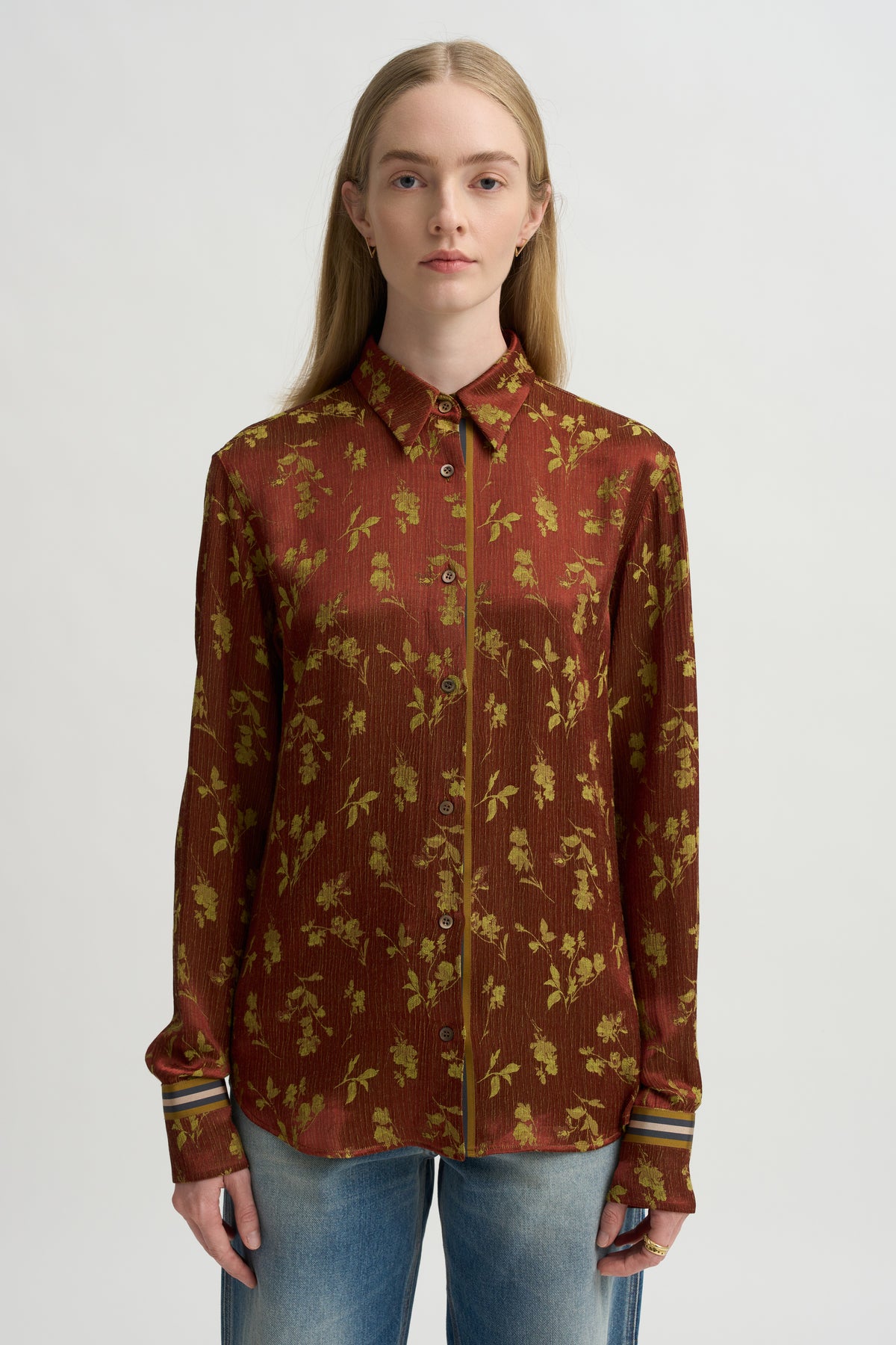 Floral Jacquard &amp; Grosgrain Shirt, Rust