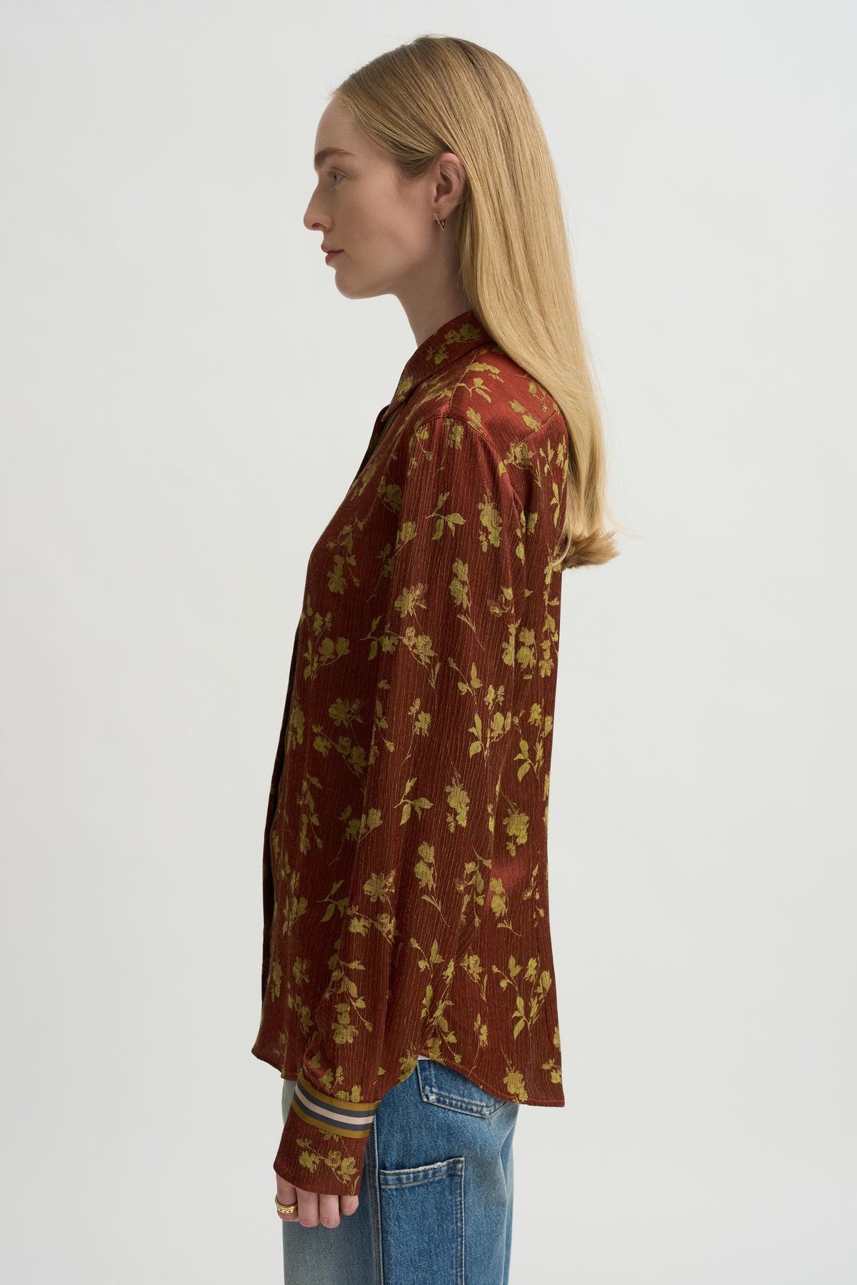 Floral Jacquard &amp; Grosgrain Shirt, Rust