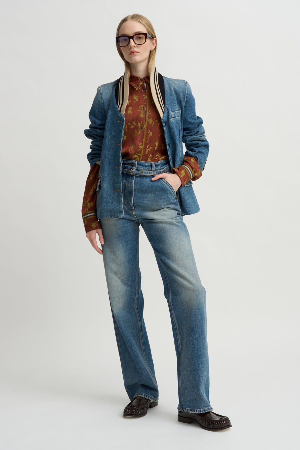 Floral Jacquard &amp; Grosgrain Shirt, Rust