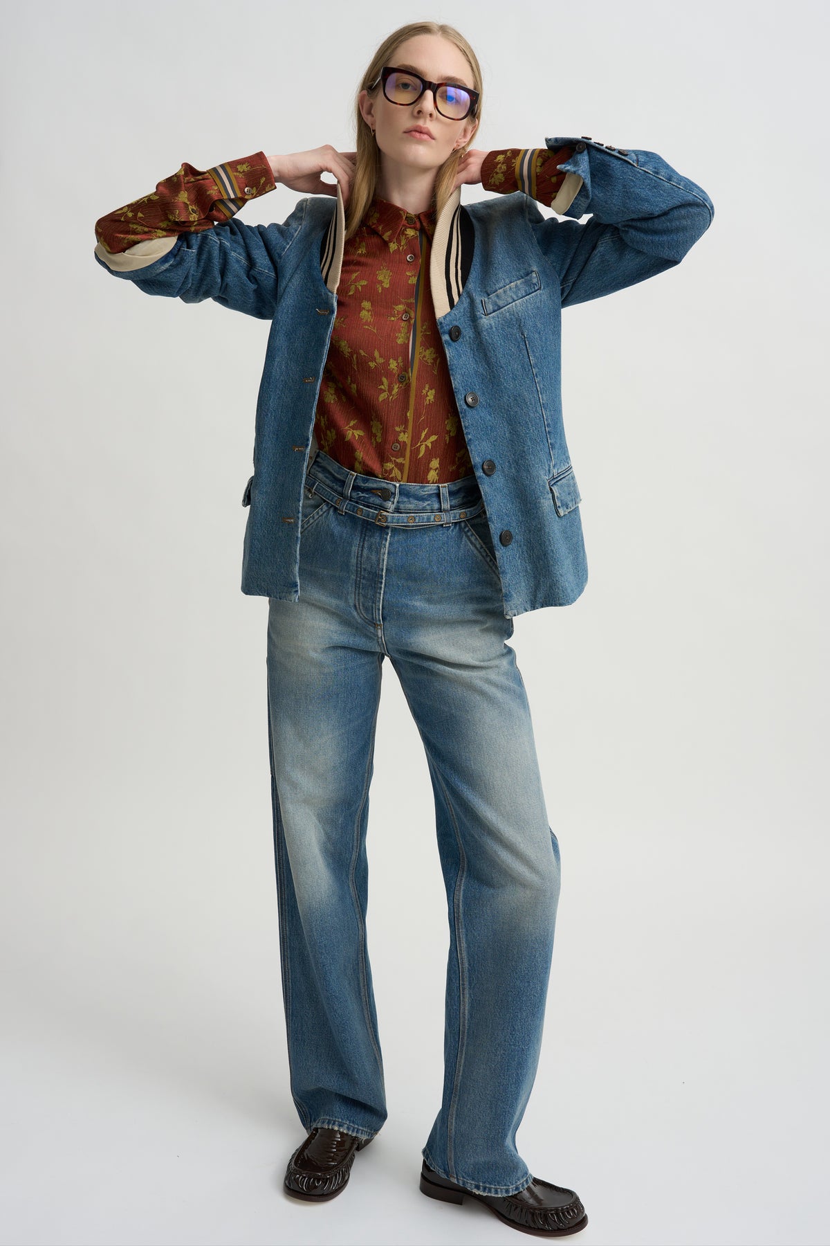 Floral Jacquard &amp; Grosgrain Shirt, Rust