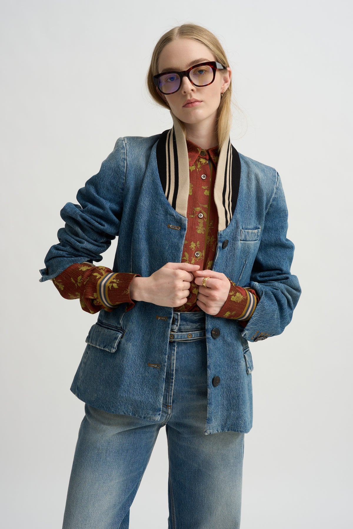Floral Jacquard &amp; Grosgrain Shirt, Rust