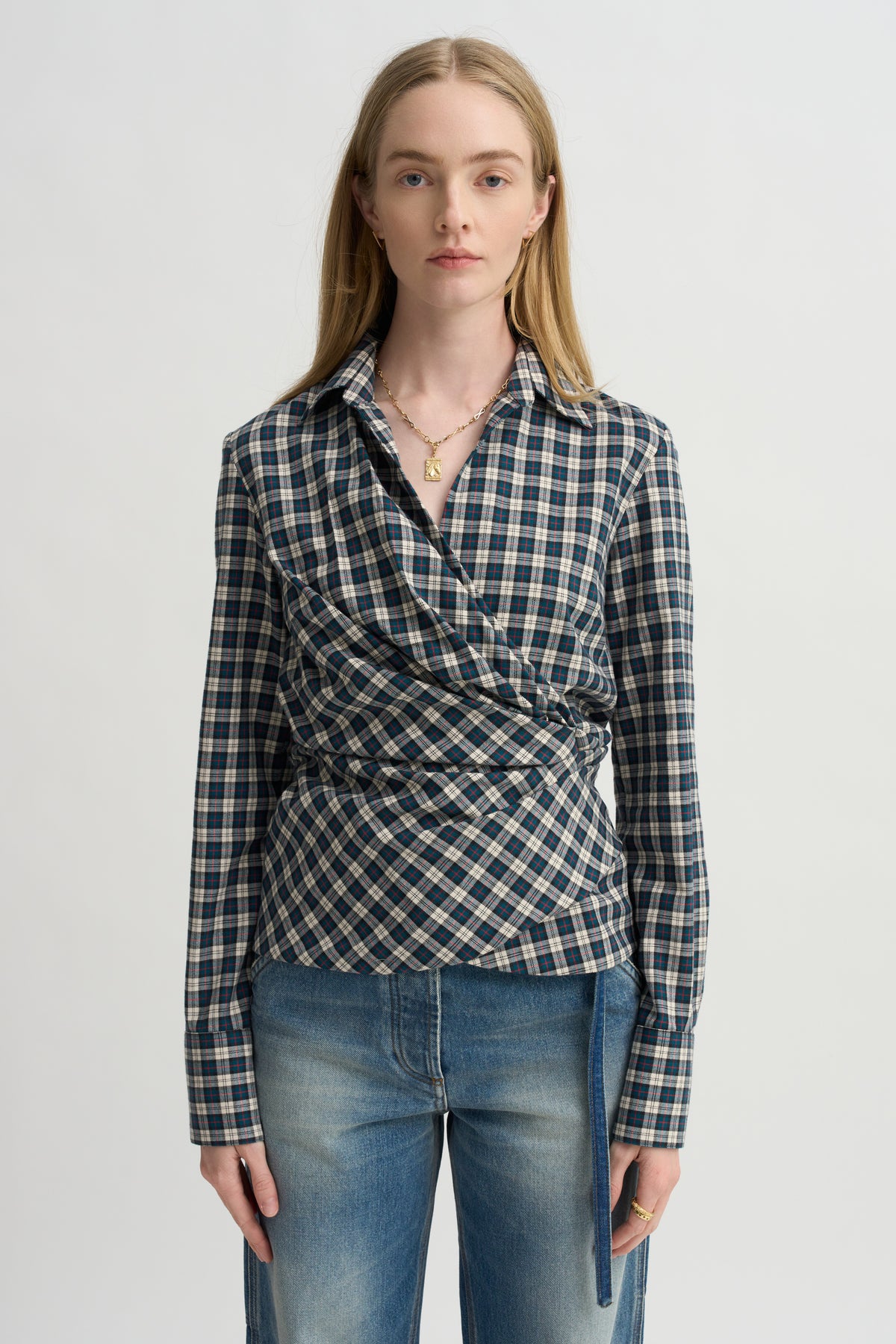 Gathered Waist Wrap Top, Petrol