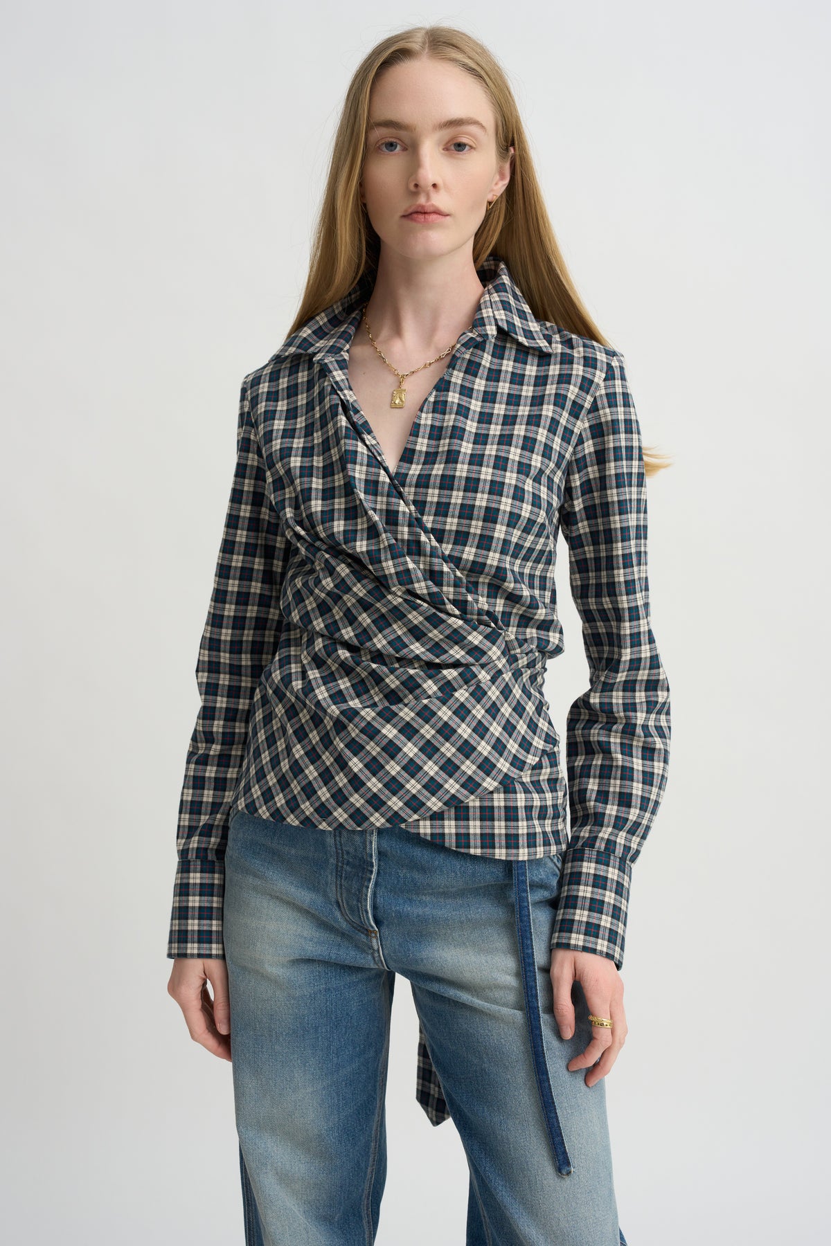 Gathered Waist Wrap Top, Petrol