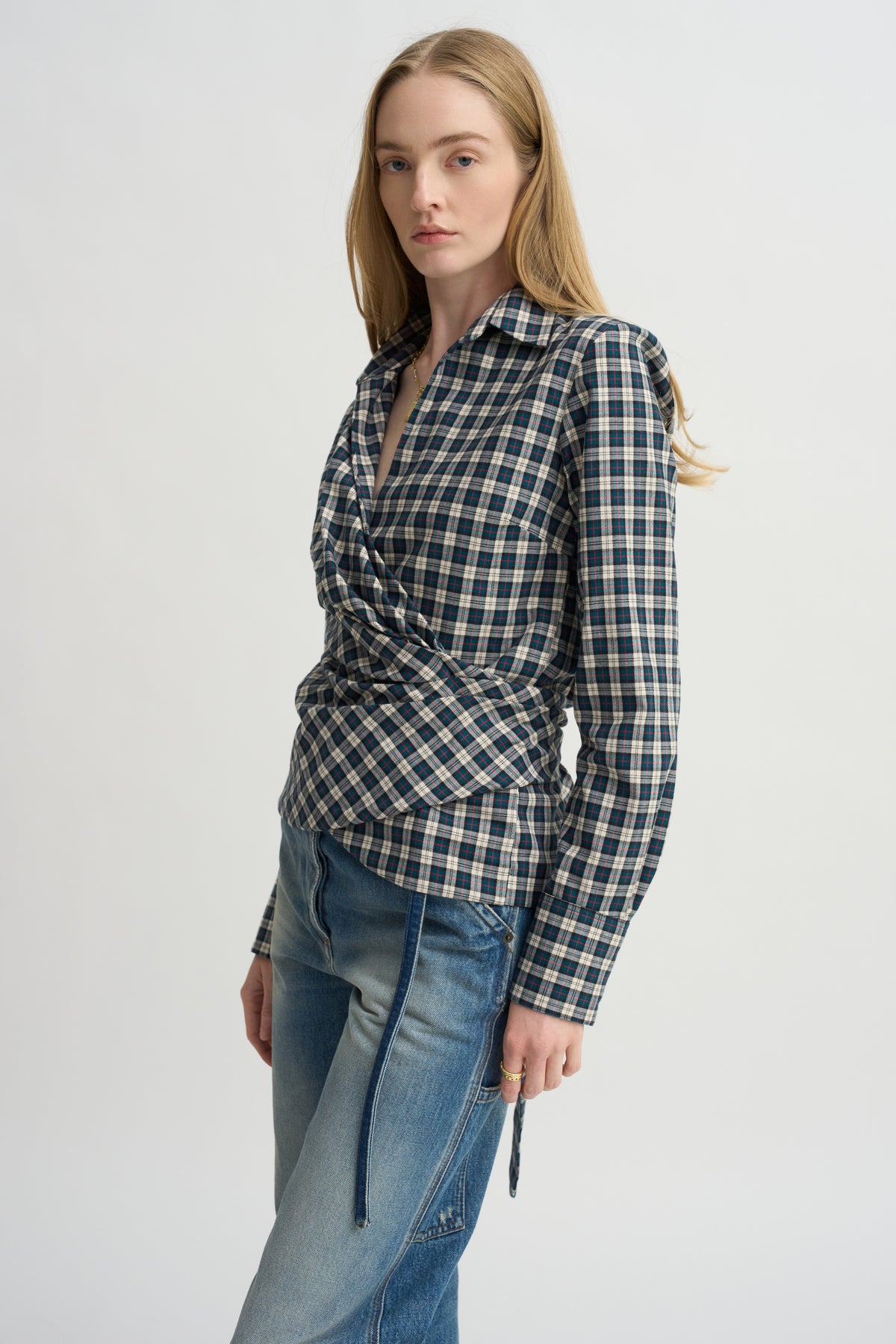 Gathered Waist Wrap Top, Petrol