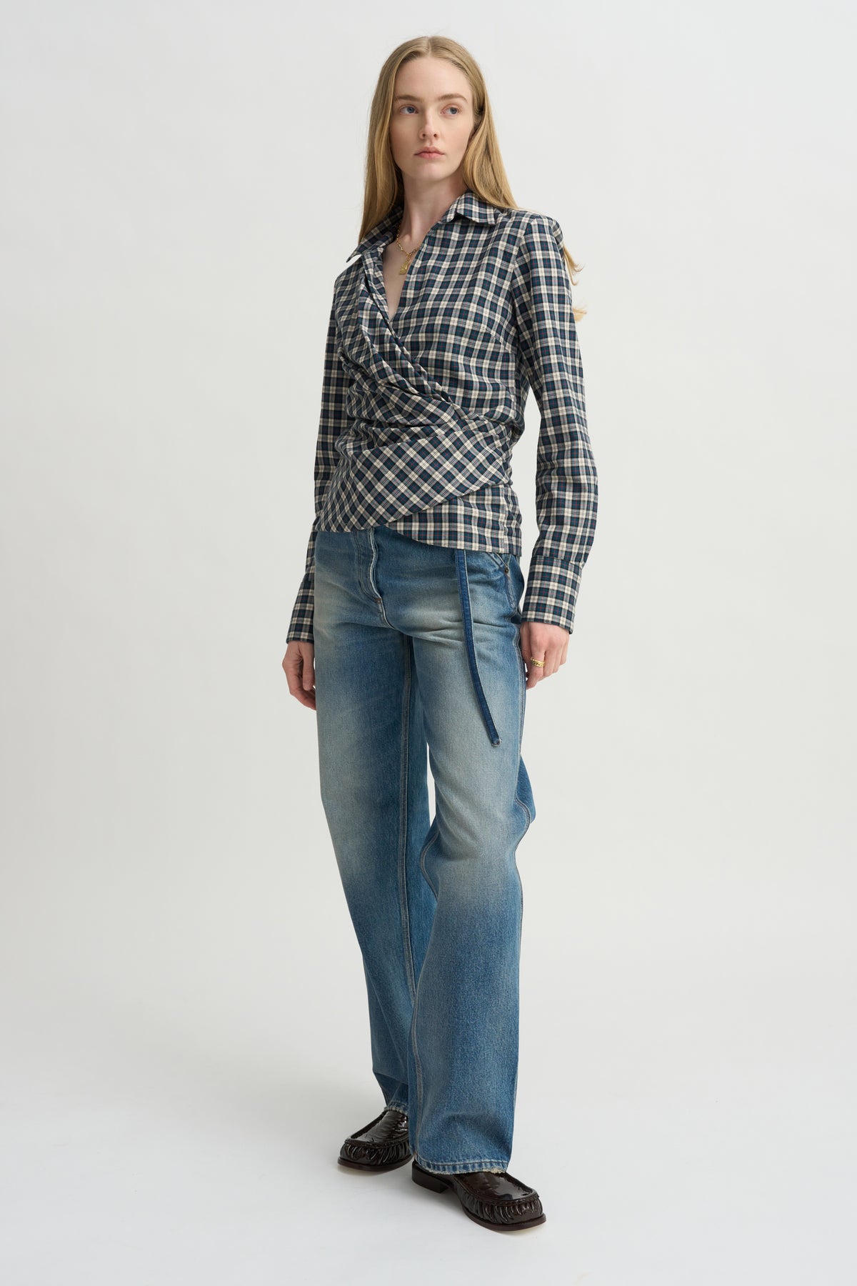 Gathered Waist Wrap Top, Petrol