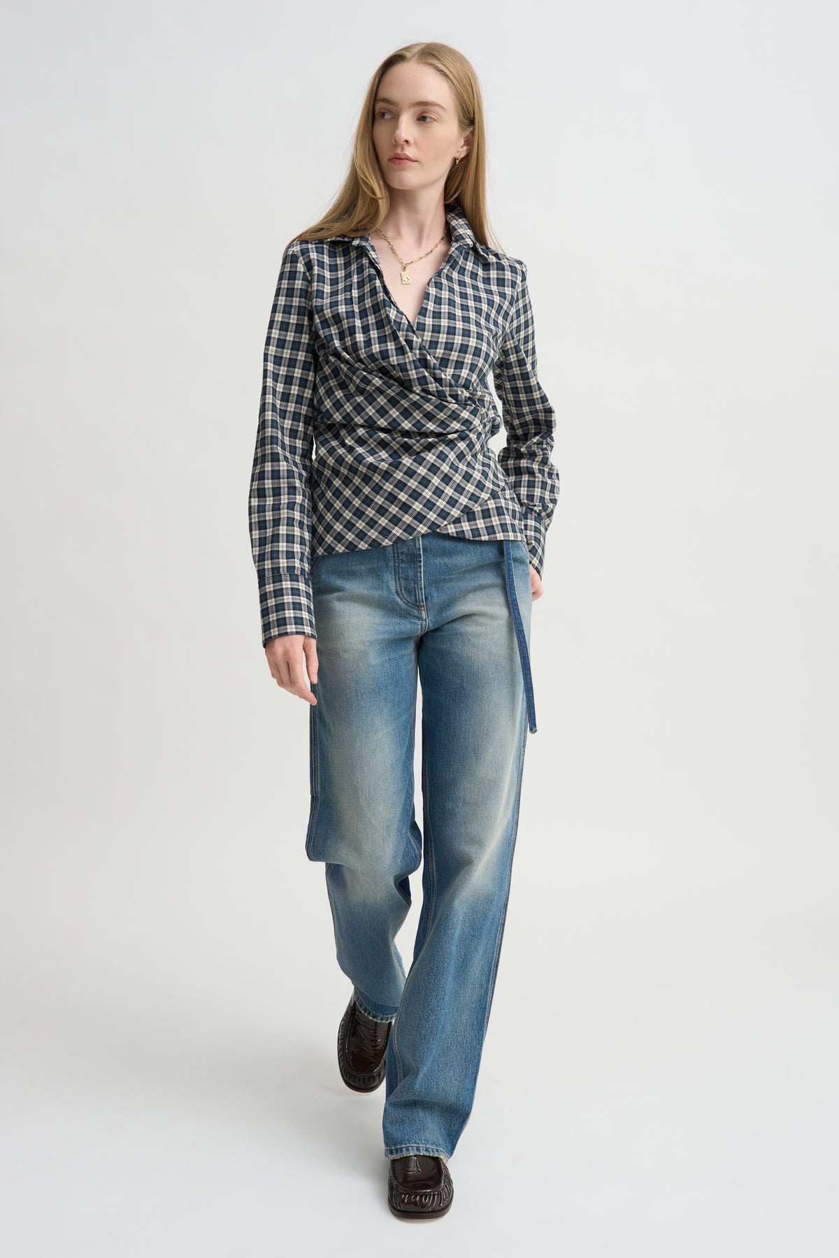 Gathered Waist Wrap Top, Petrol