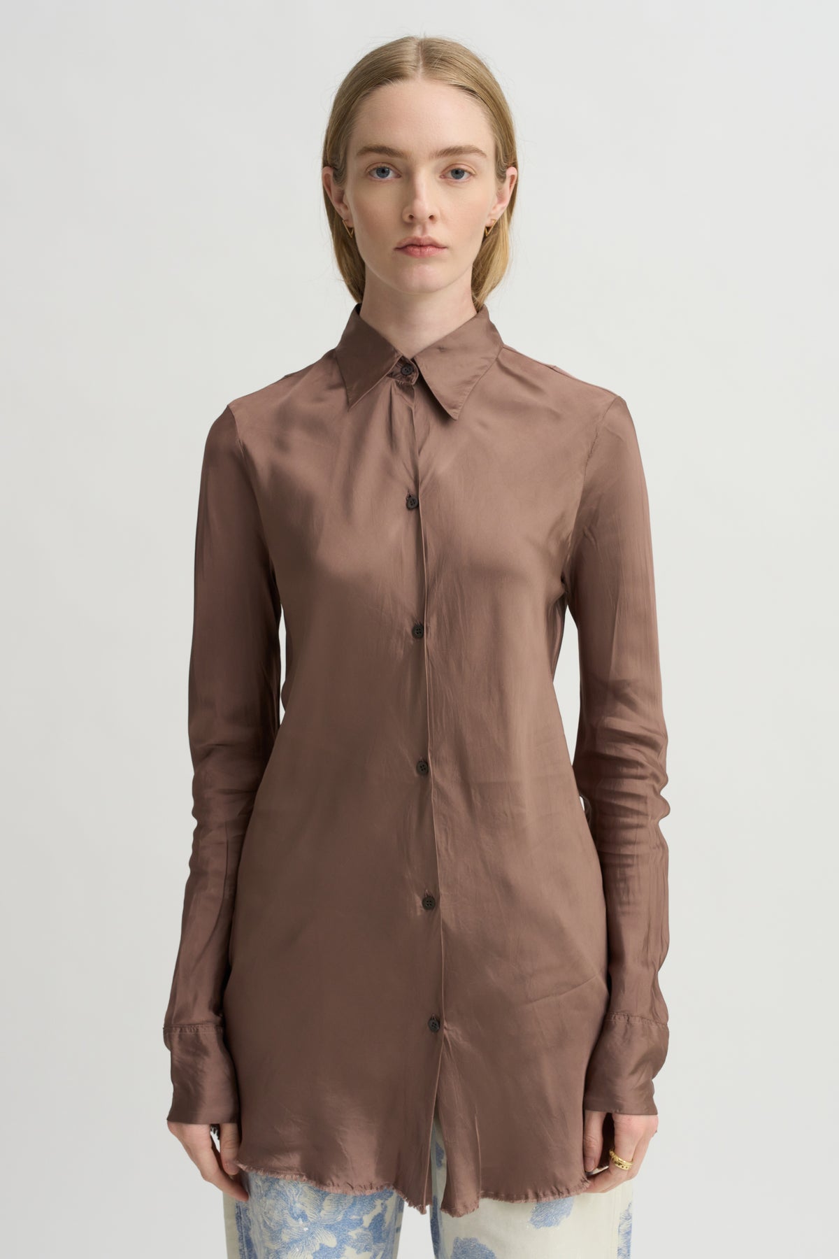 Bias Cut Fitted Shirt, Stone