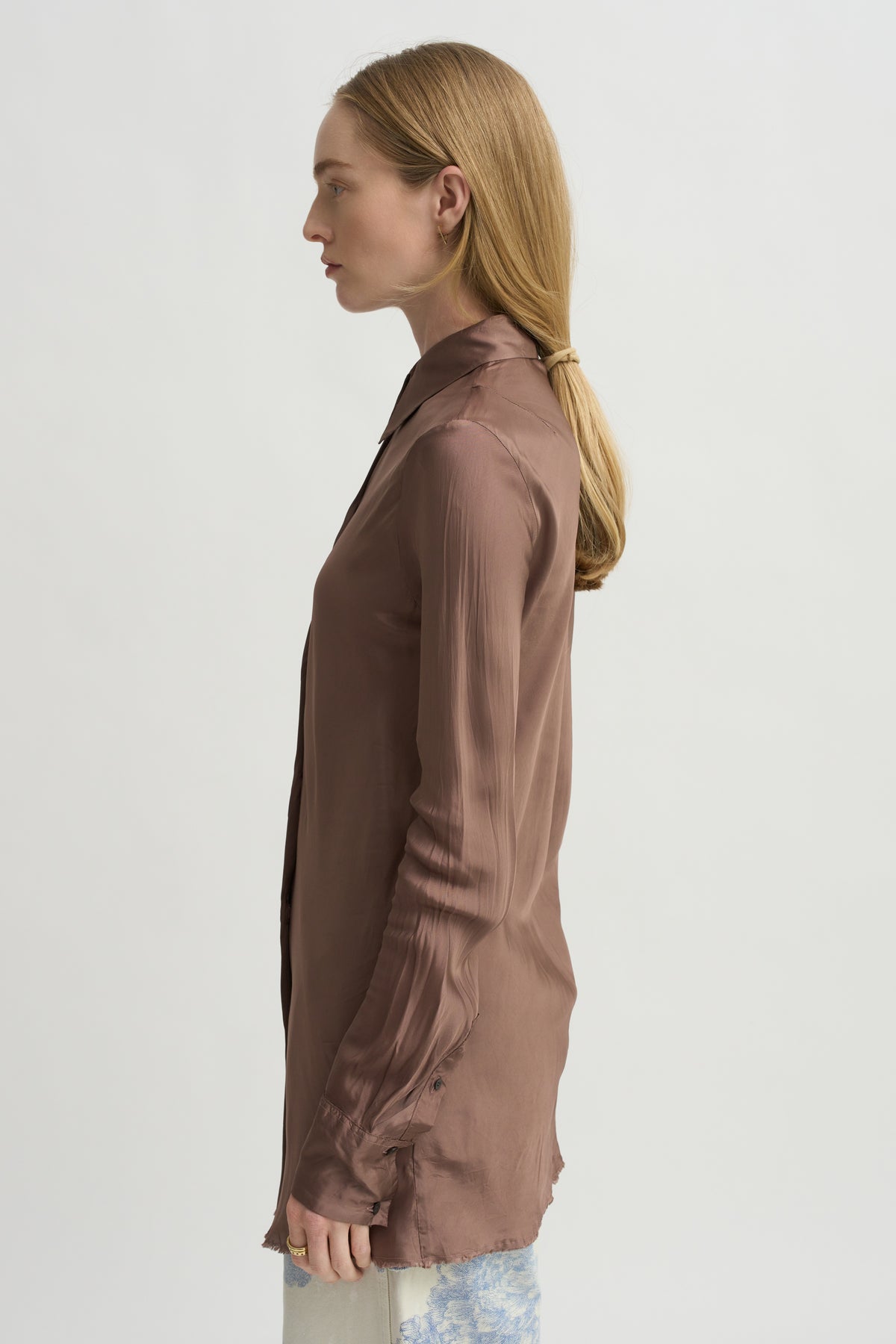 Bias Cut Fitted Shirt, Stone
