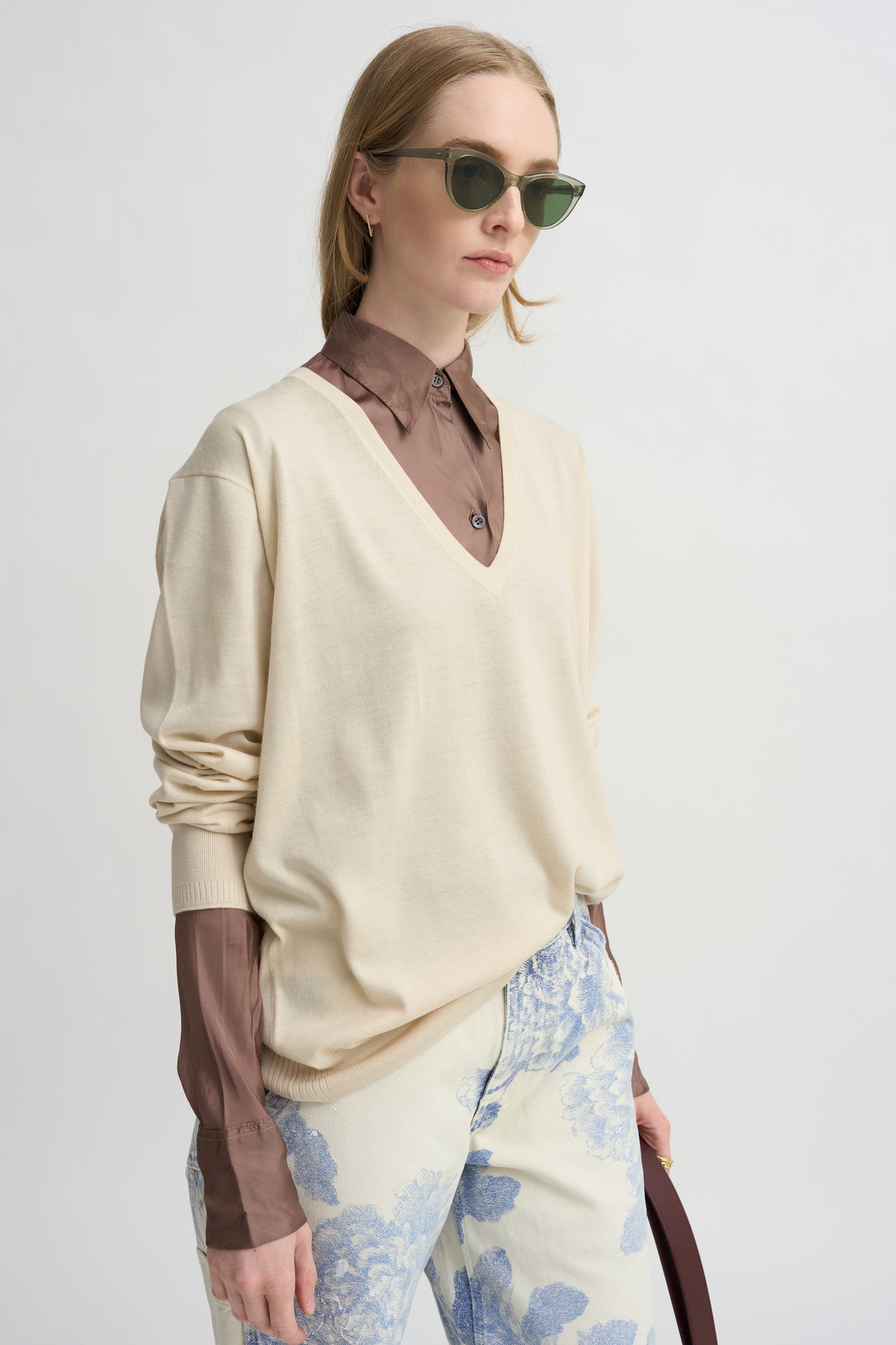 Bias Cut Fitted Shirt, Stone