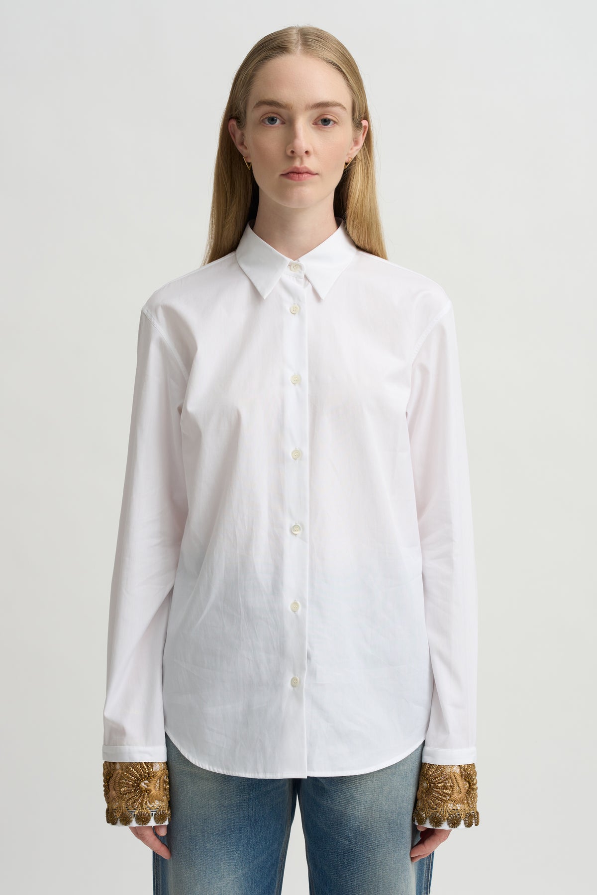 Embellished Cuff Shirt, White
