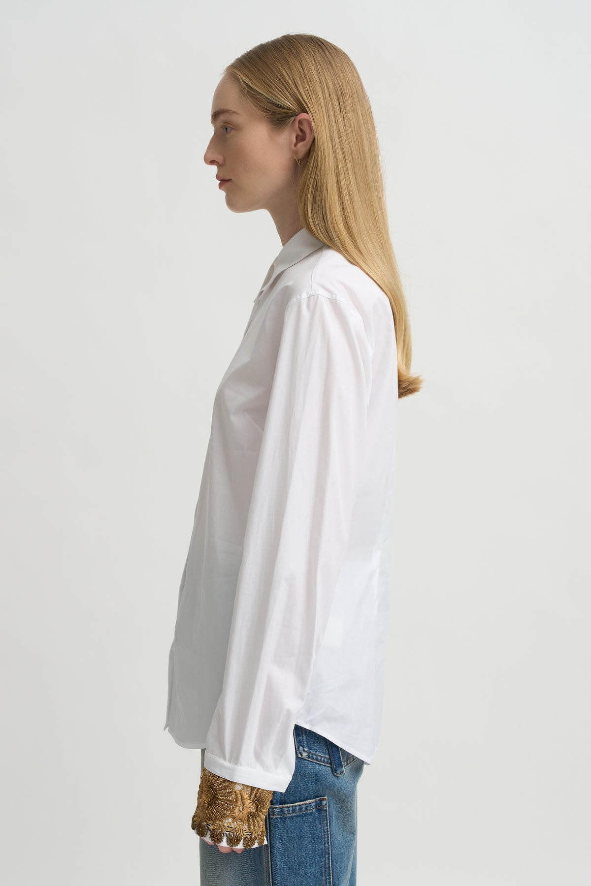 Embellished Cuff Shirt, White