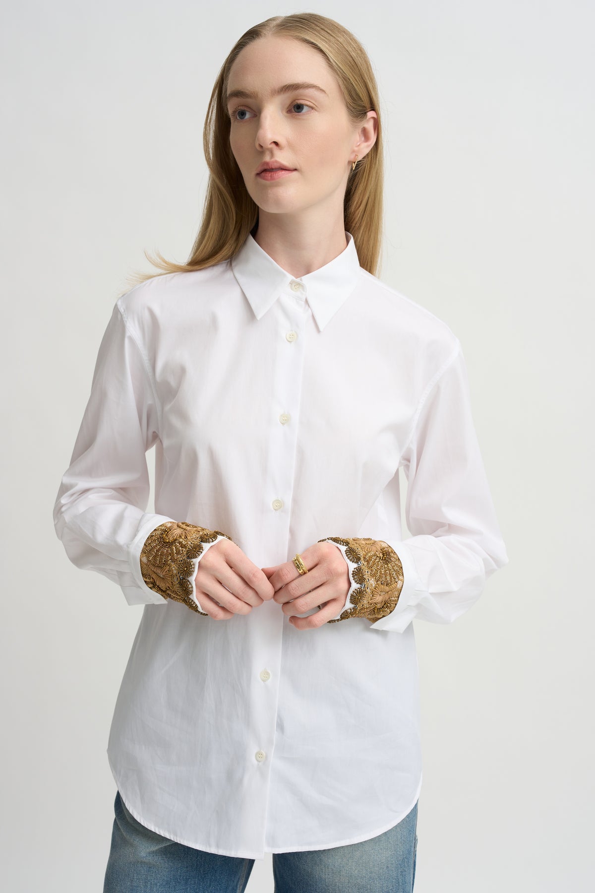 Embellished Cuff Shirt, White
