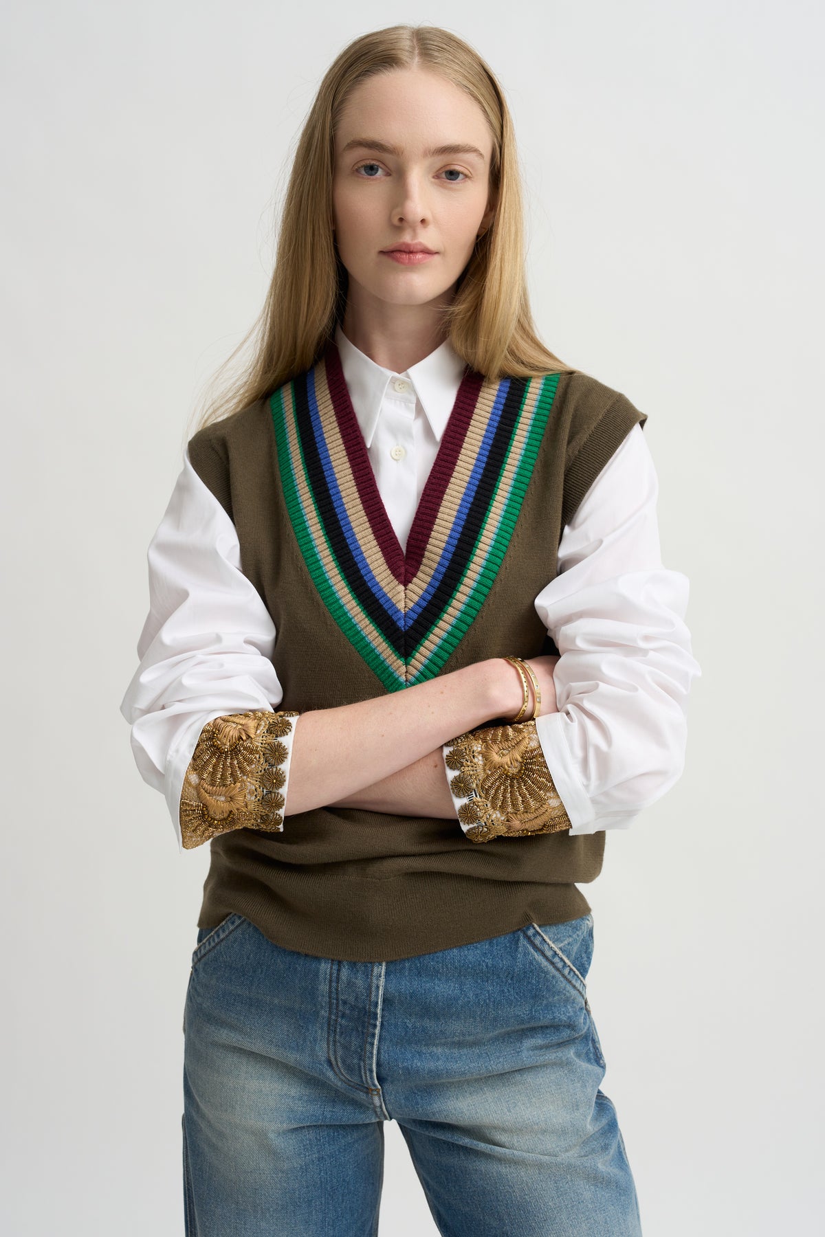 Embellished Cuff Shirt, White