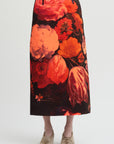 Printed Floral Skirt, Neon Orange