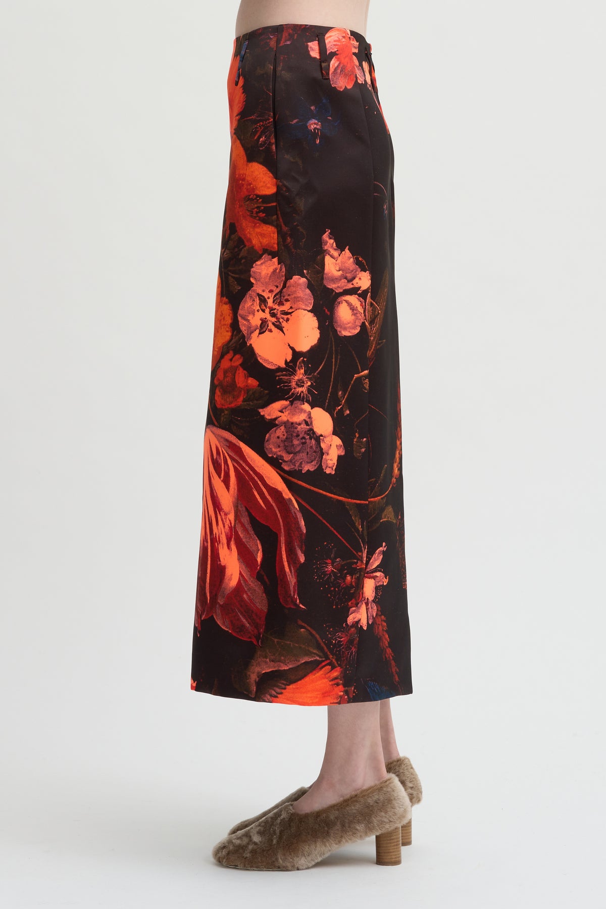 Printed Floral Skirt, Neon Orange