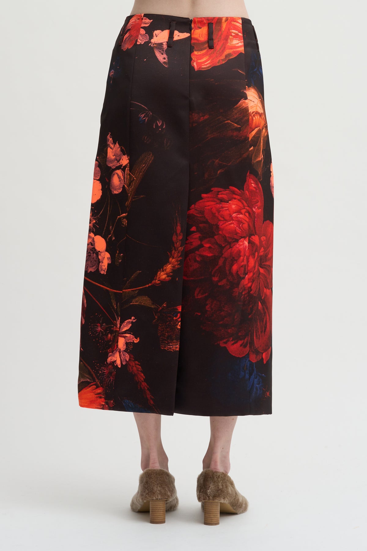 Printed Floral Skirt, Neon Orange