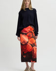 Printed Floral Skirt, Neon Orange
