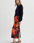 Printed Floral Skirt, Neon Orange