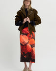 Printed Floral Skirt, Neon Orange