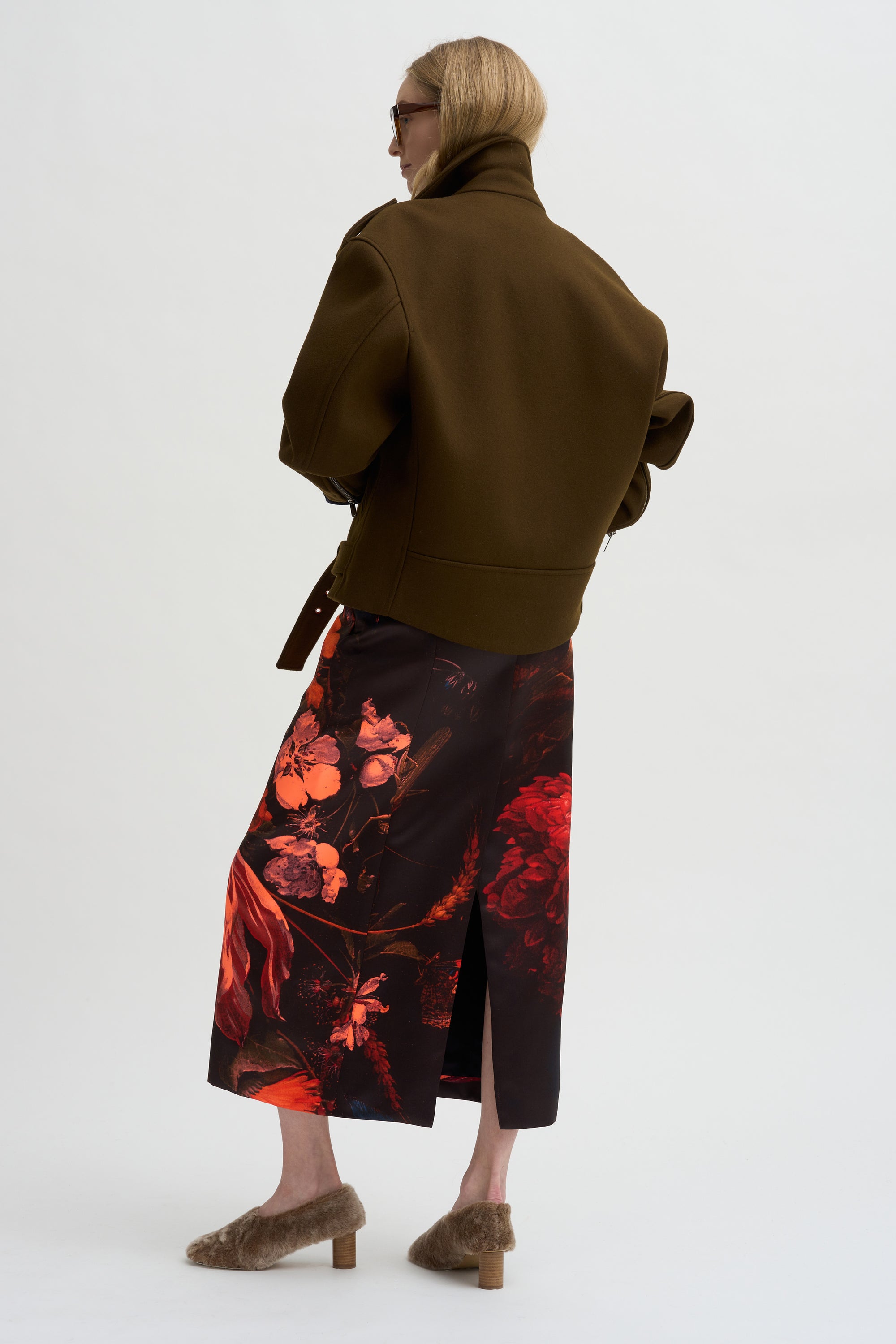 Printed Floral Skirt, Neon Orange