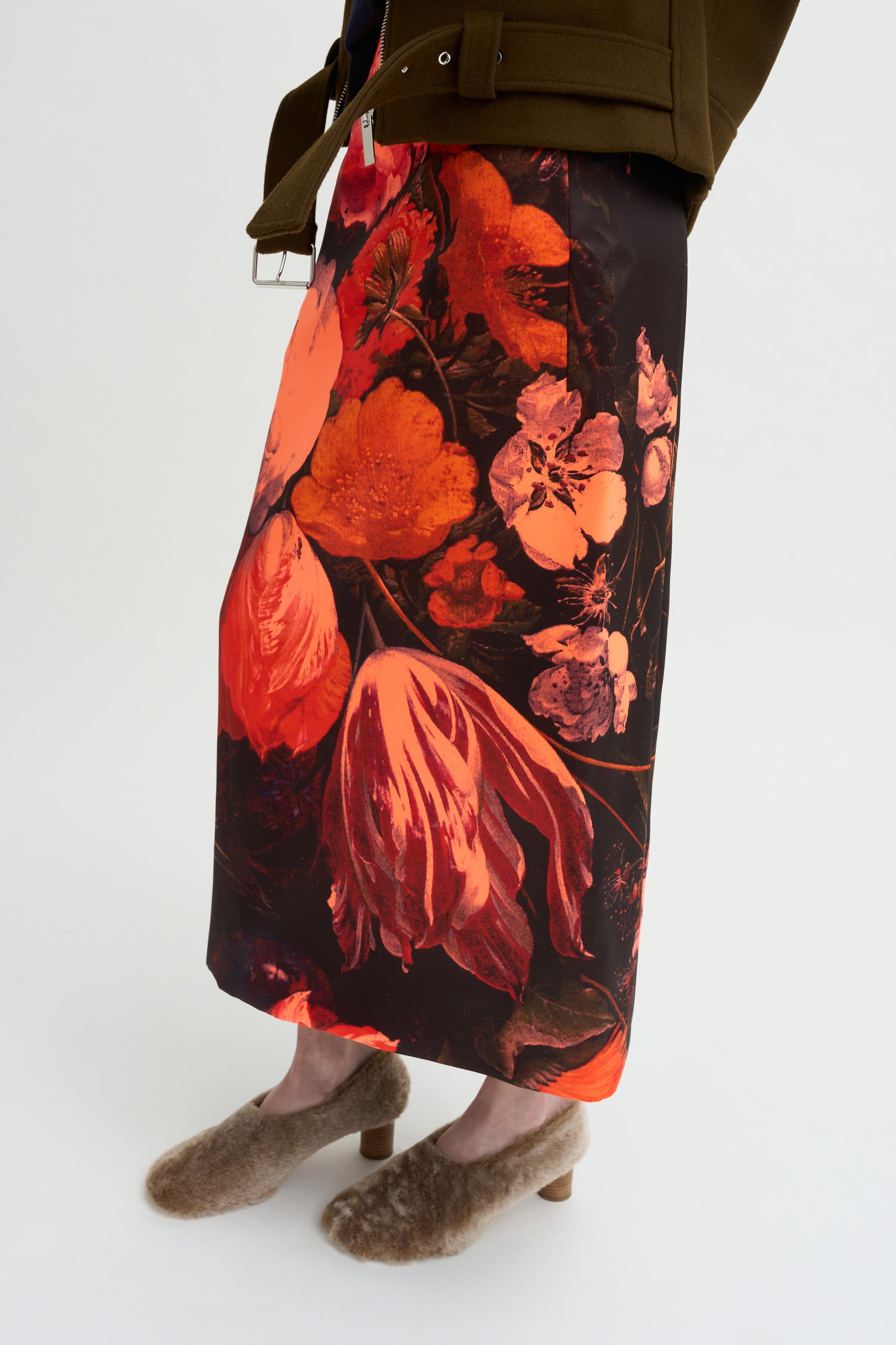 Printed Floral Skirt, Neon Orange