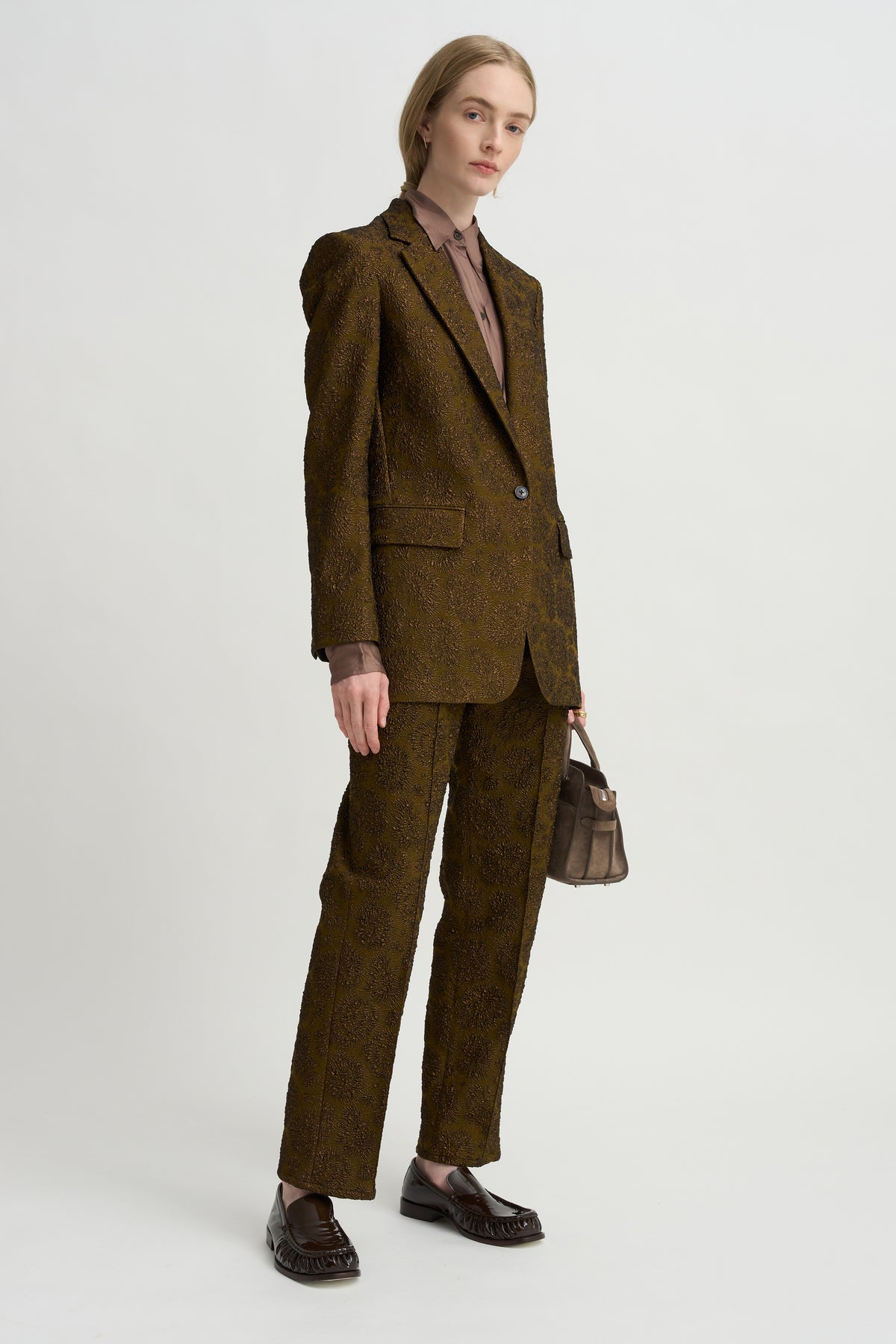 Cloqué Jacquard Pants, Khaki