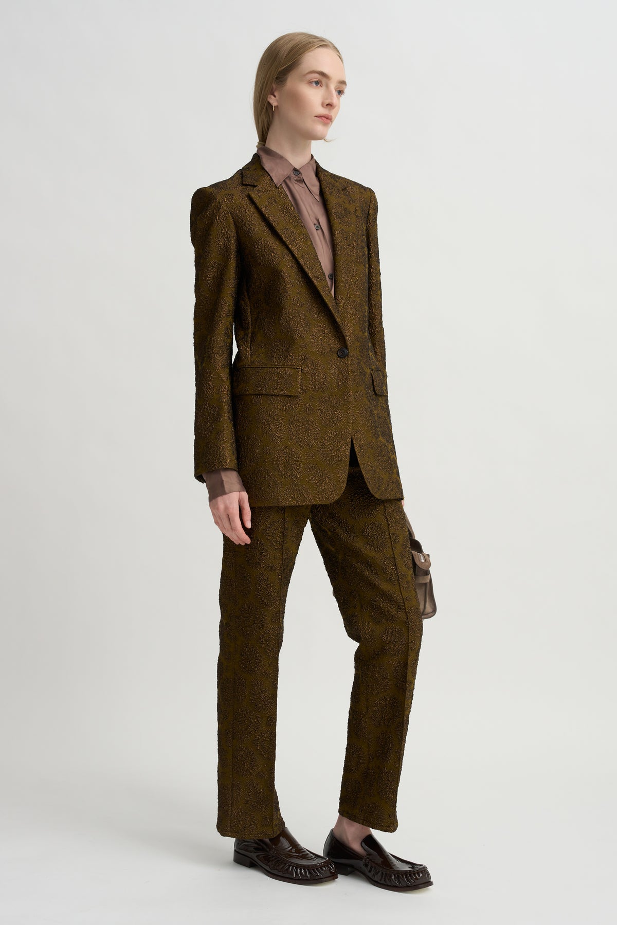 Cloqué Jacquard Pants, Khaki