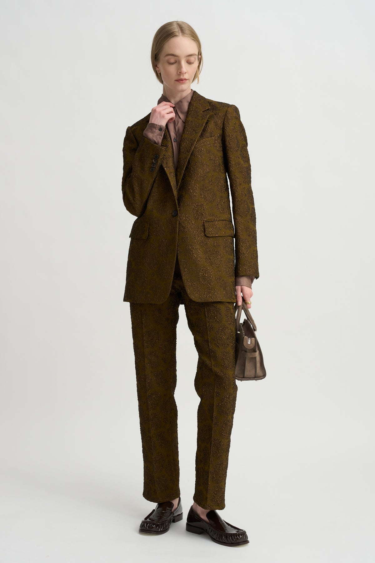 Cloqué Jacquard Pants, Khaki