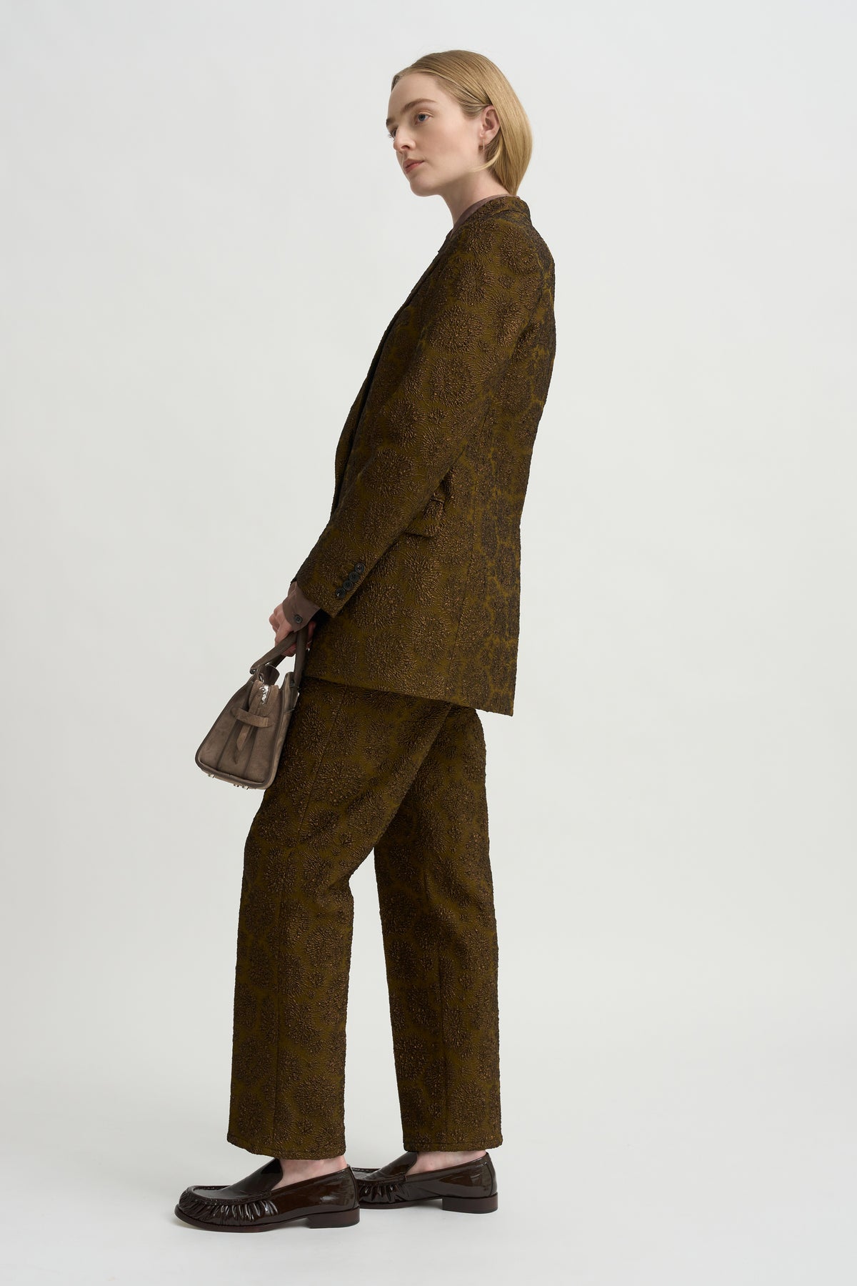 Cloqué Jacquard Pants, Khaki